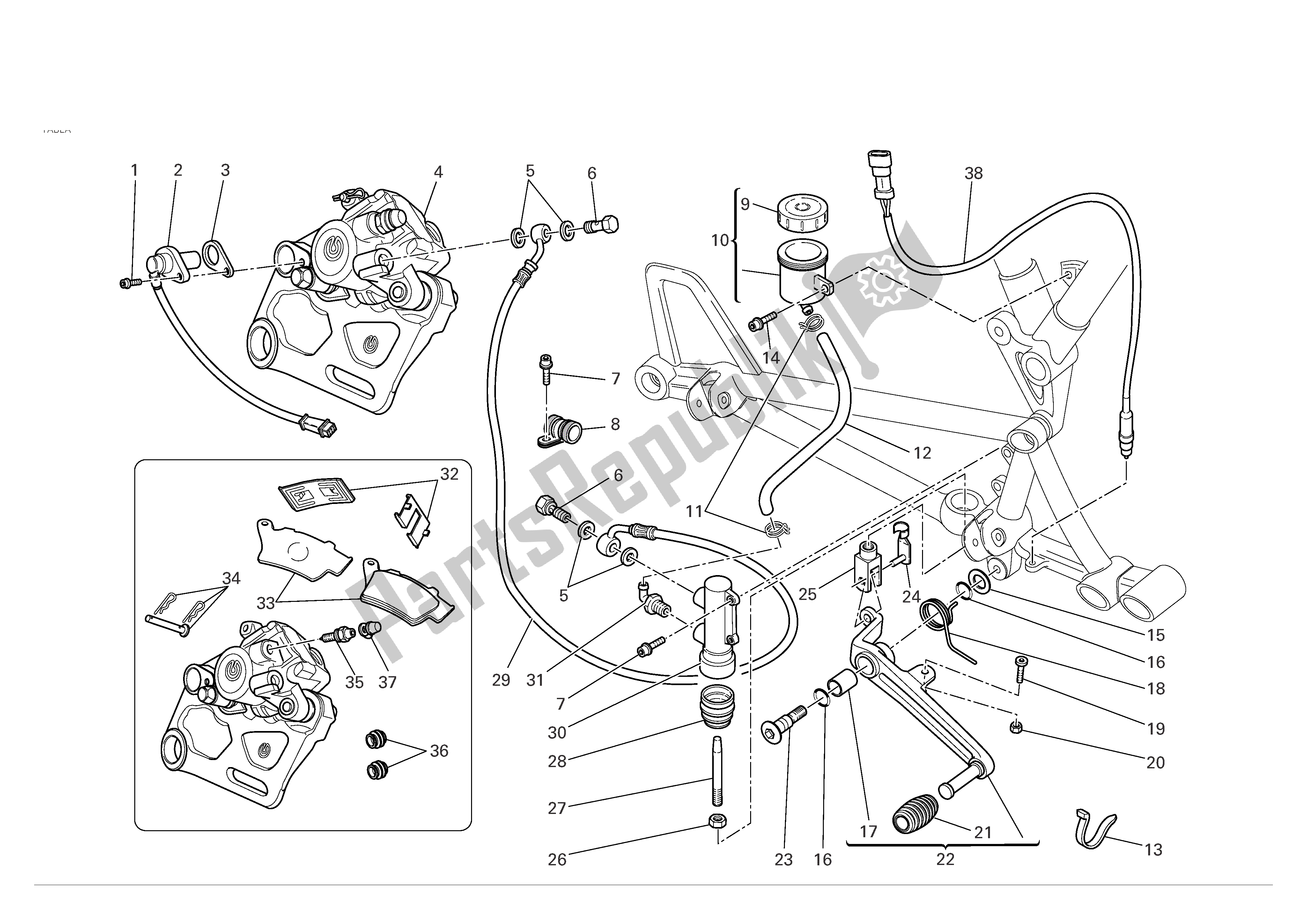 Tutte le parti per il Freno Idraulico Posteriore del Ducati Sportclassic Sport S 1000 2007