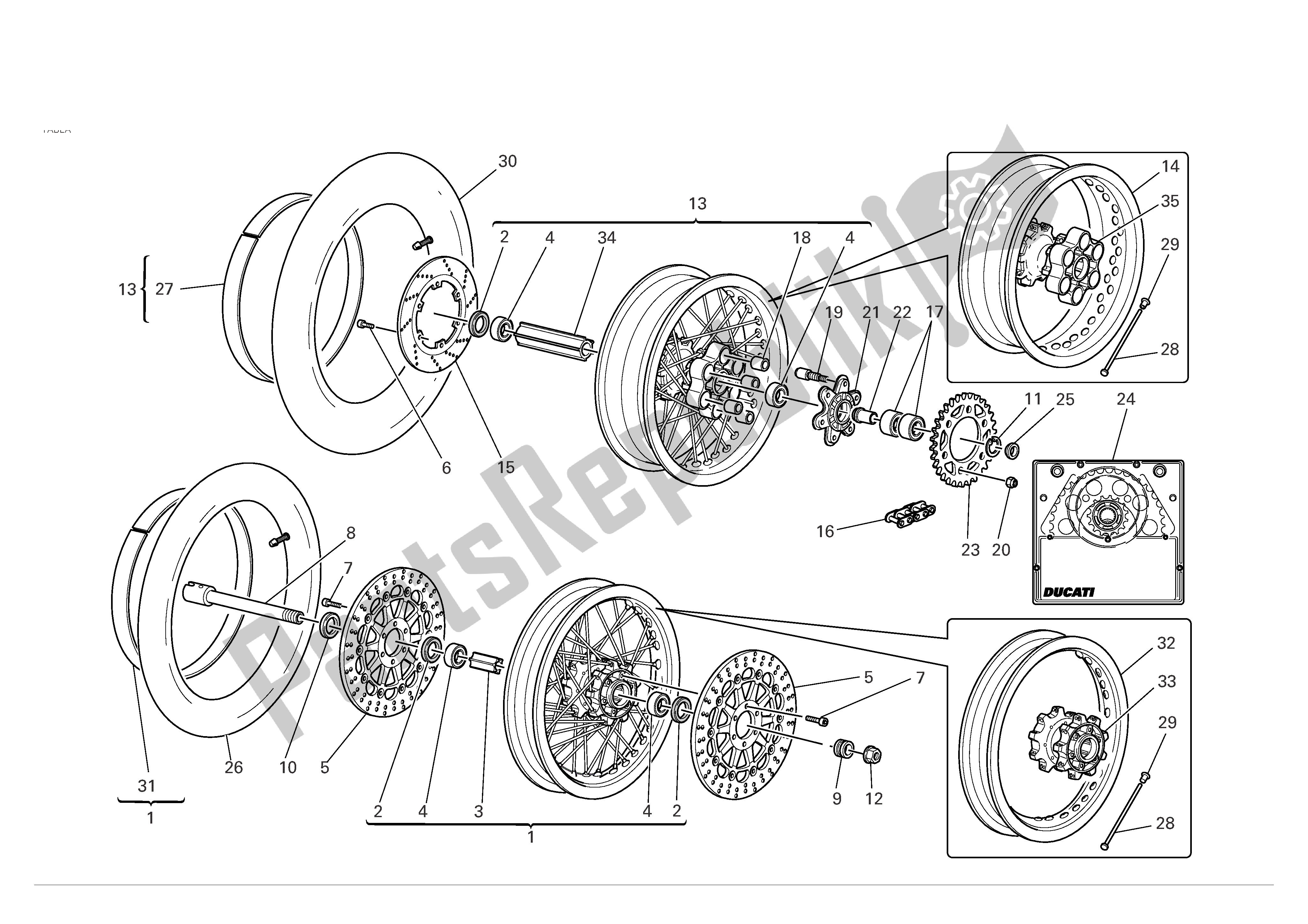 All parts for the Front And Rear Wheels of the Ducati Sportclassic Sport S 1000 2007