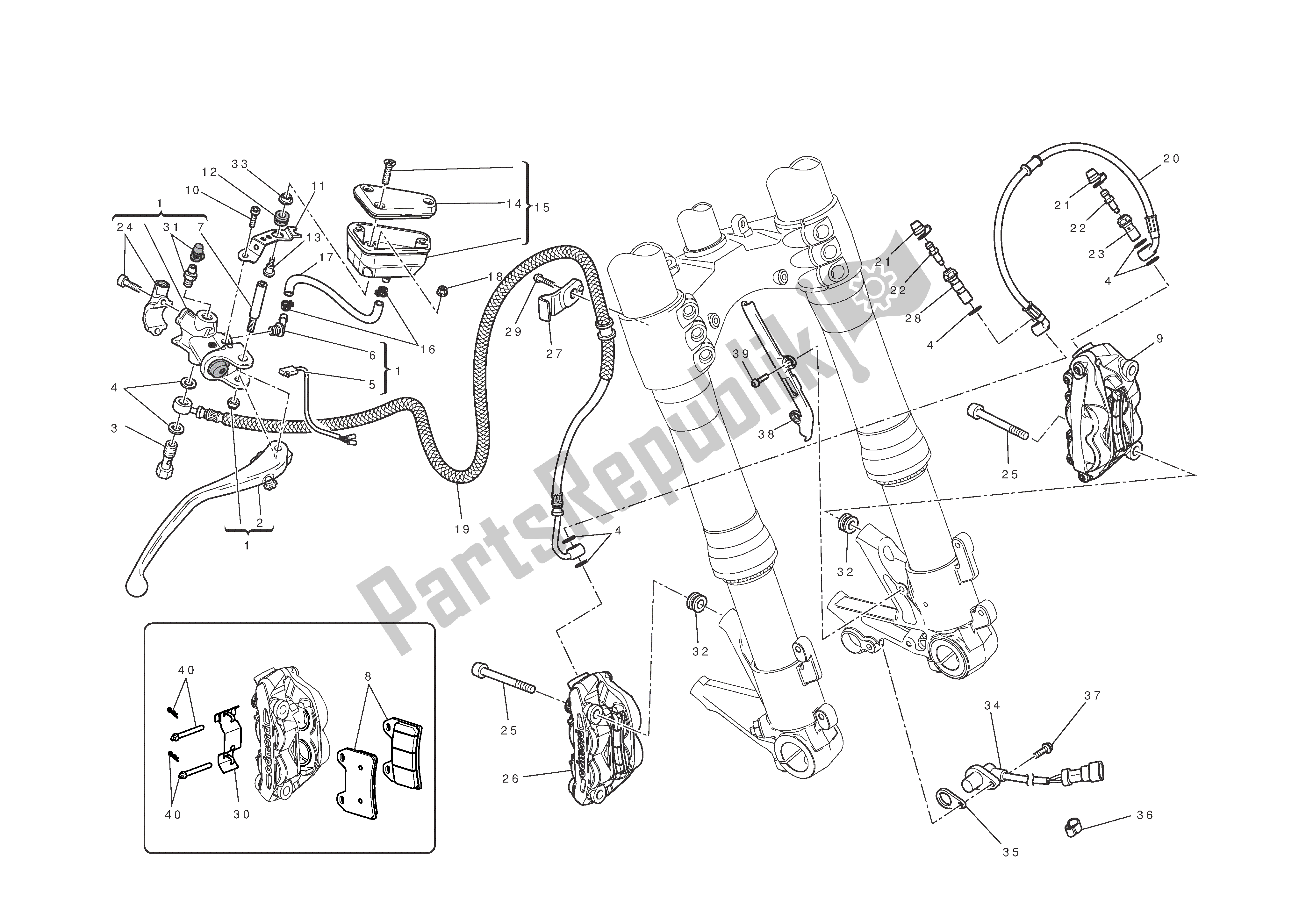 All parts for the Front Brake of the Ducati Streetfighter 848 2012