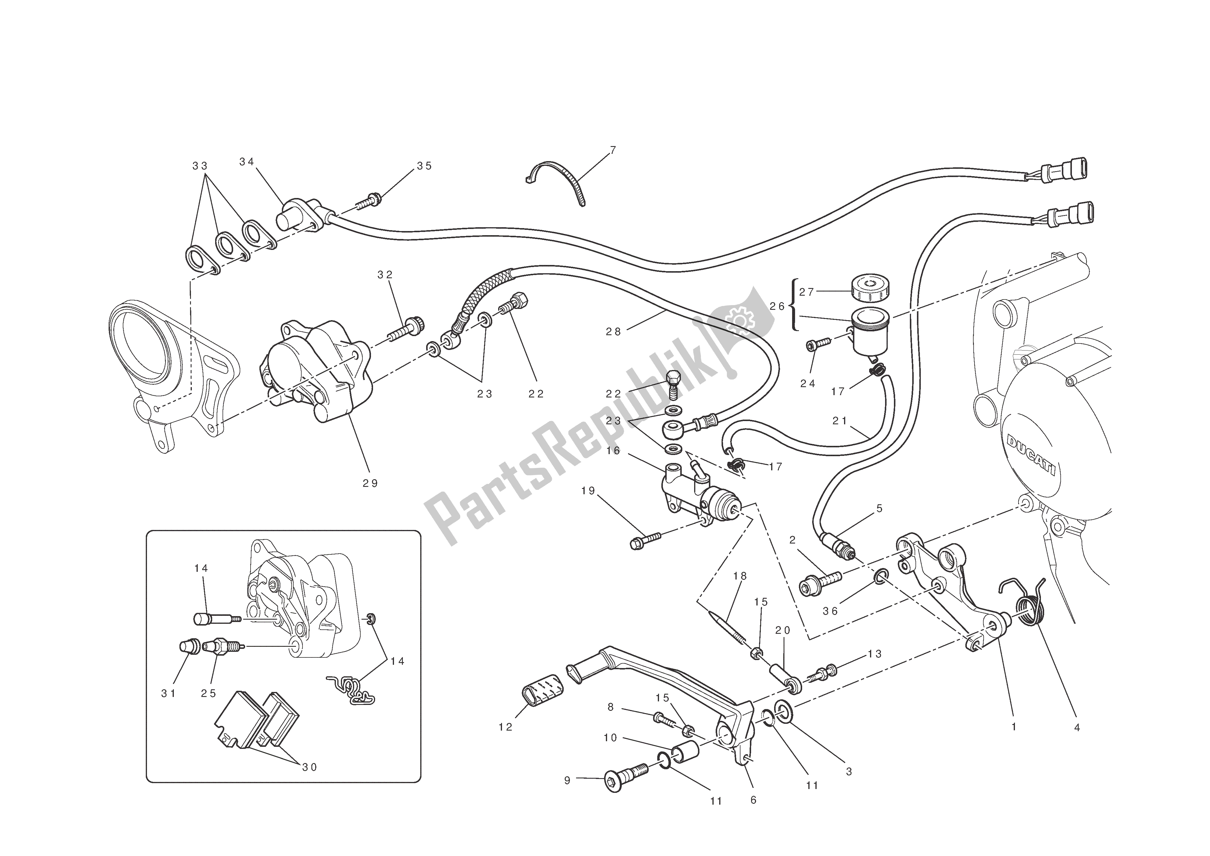 Alle onderdelen voor de Achterrem van de Ducati Streetfighter 848 2012