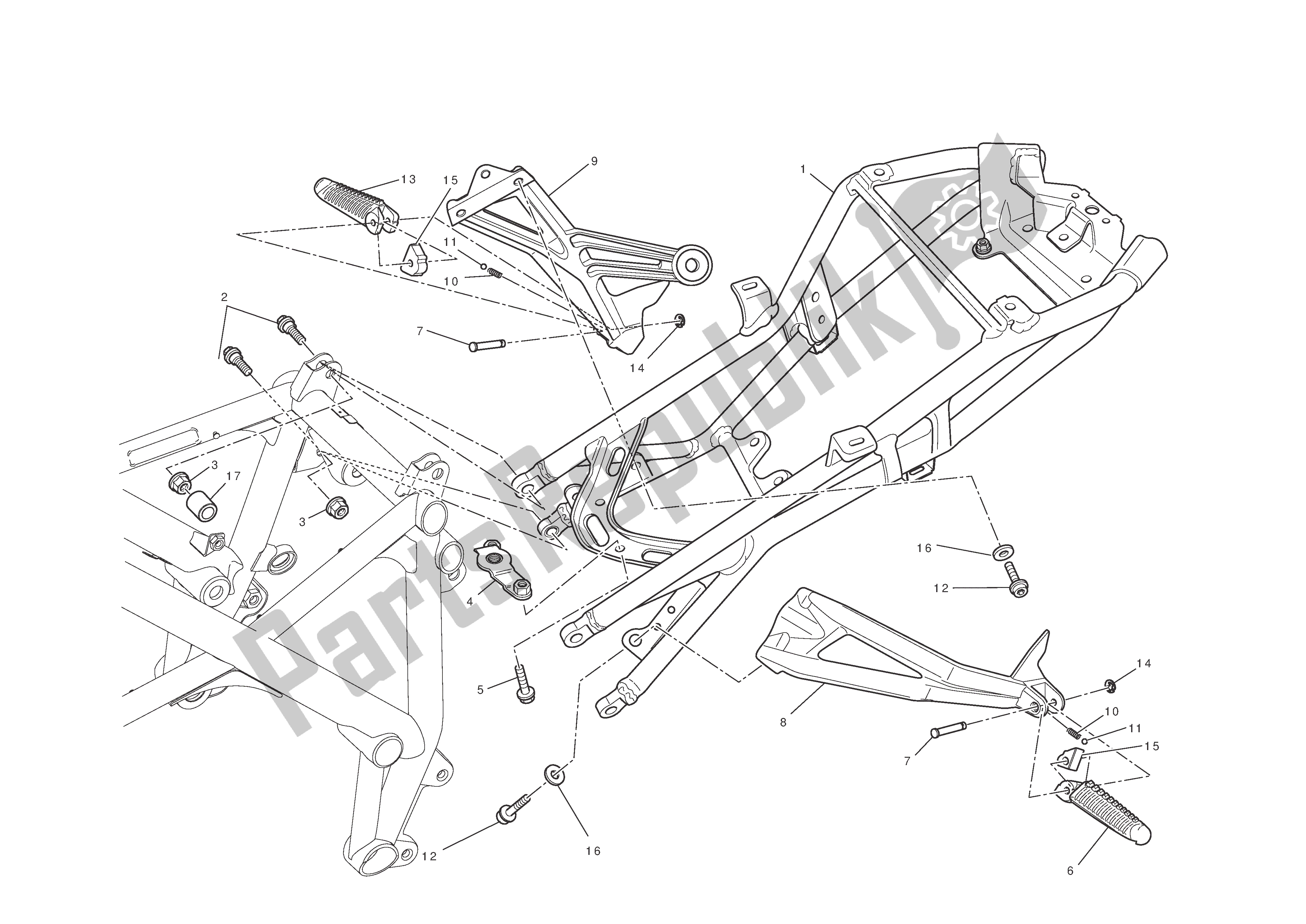 Alle onderdelen voor de Achterste Subframe van de Ducati Streetfighter 848 2012