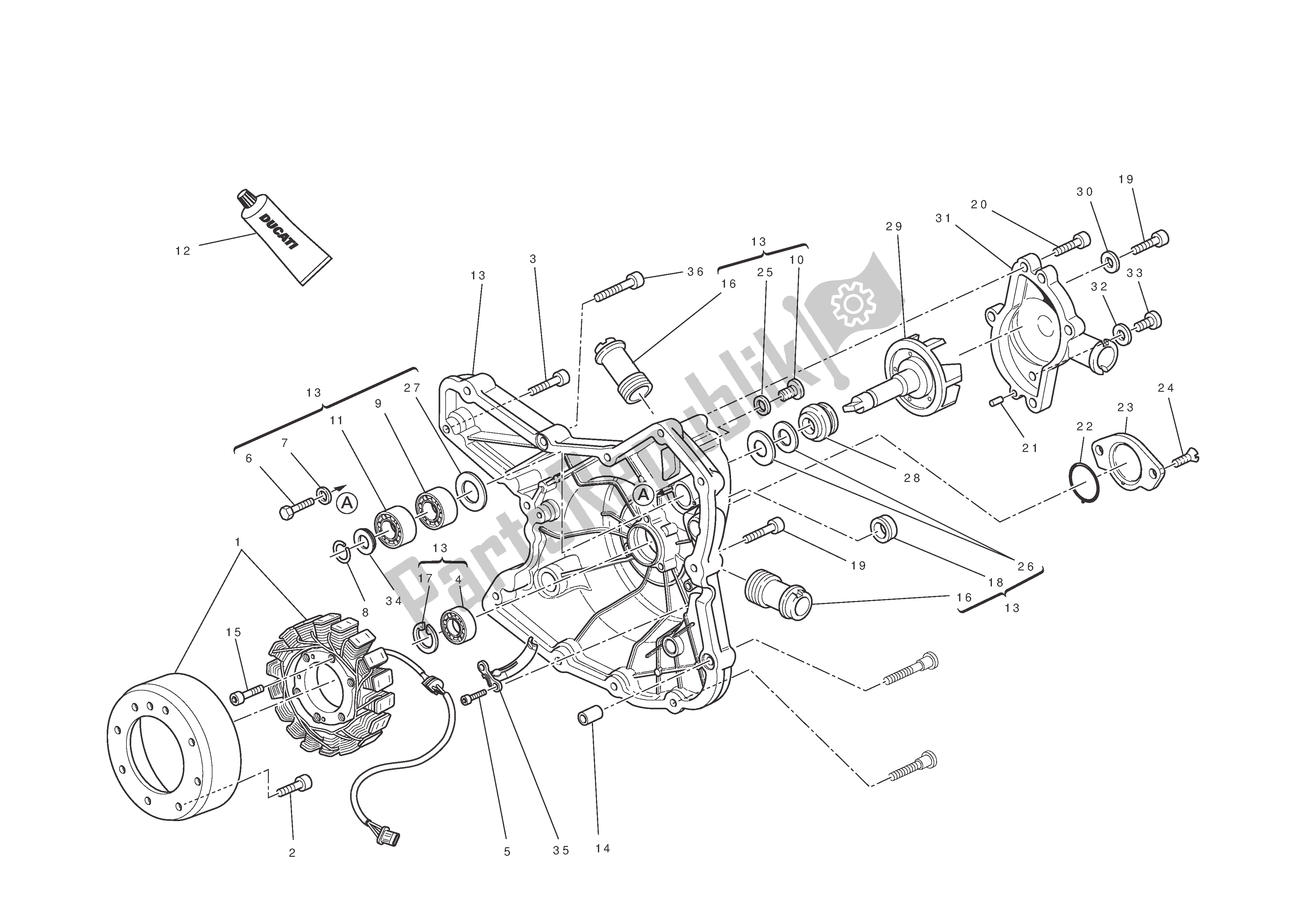 Alle onderdelen voor de Waterpomp-alt-zijde Carterdeksel van de Ducati Streetfighter 848 2012