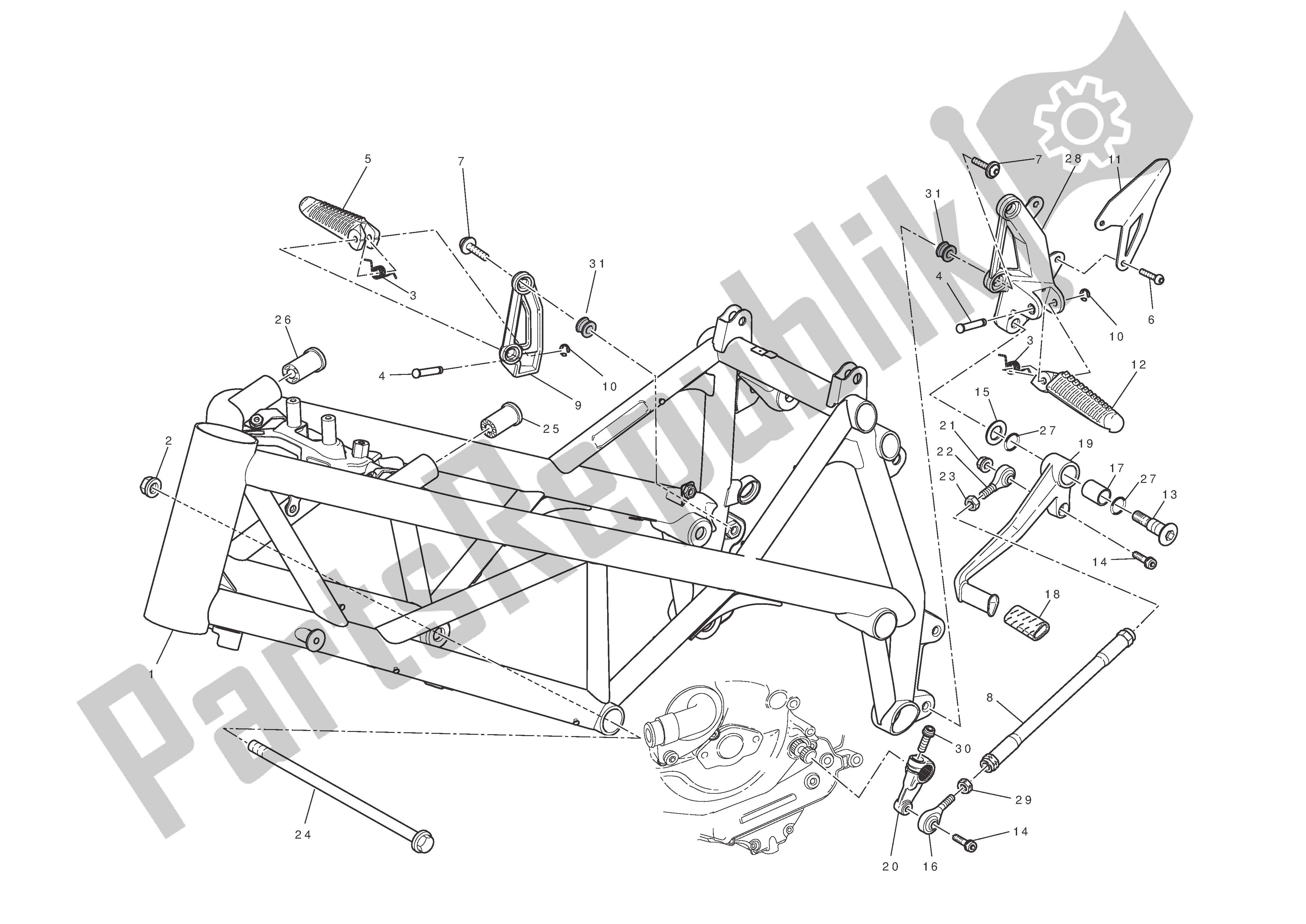 Alle onderdelen voor de Kader van de Ducati Streetfighter 848 2012