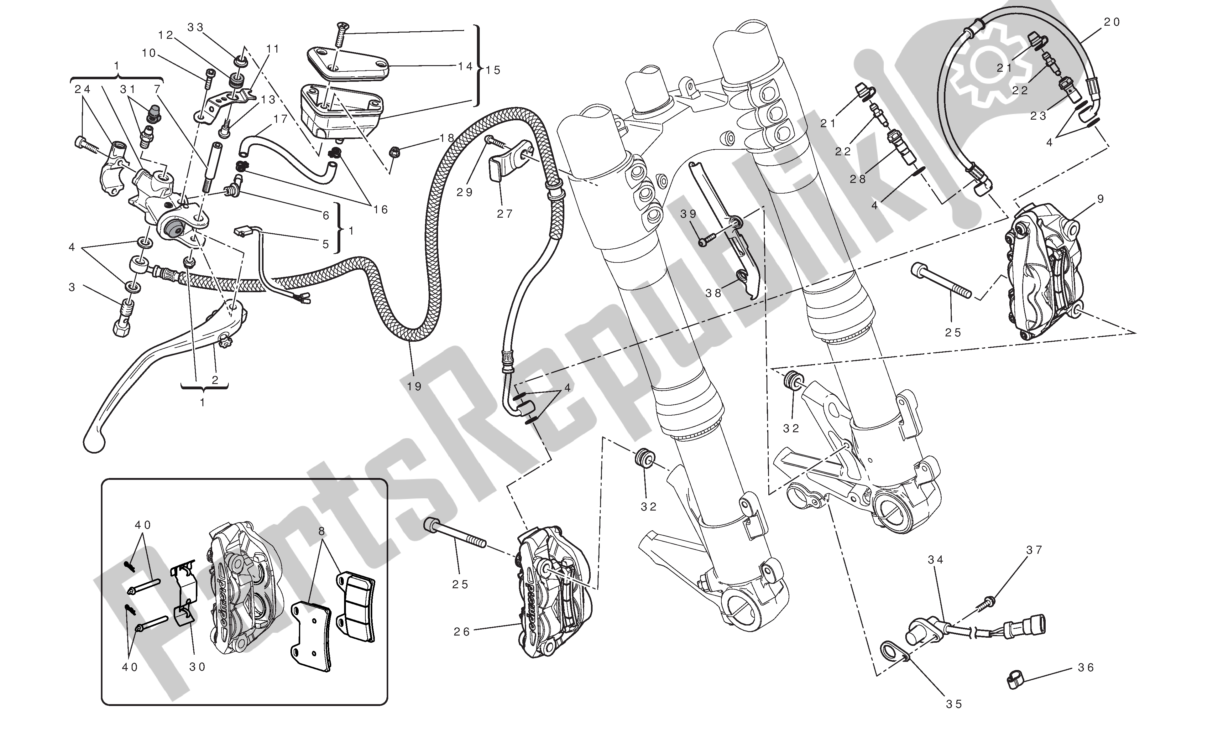 Alle onderdelen voor de Voor Rem van de Ducati Streetfighter 848 2012