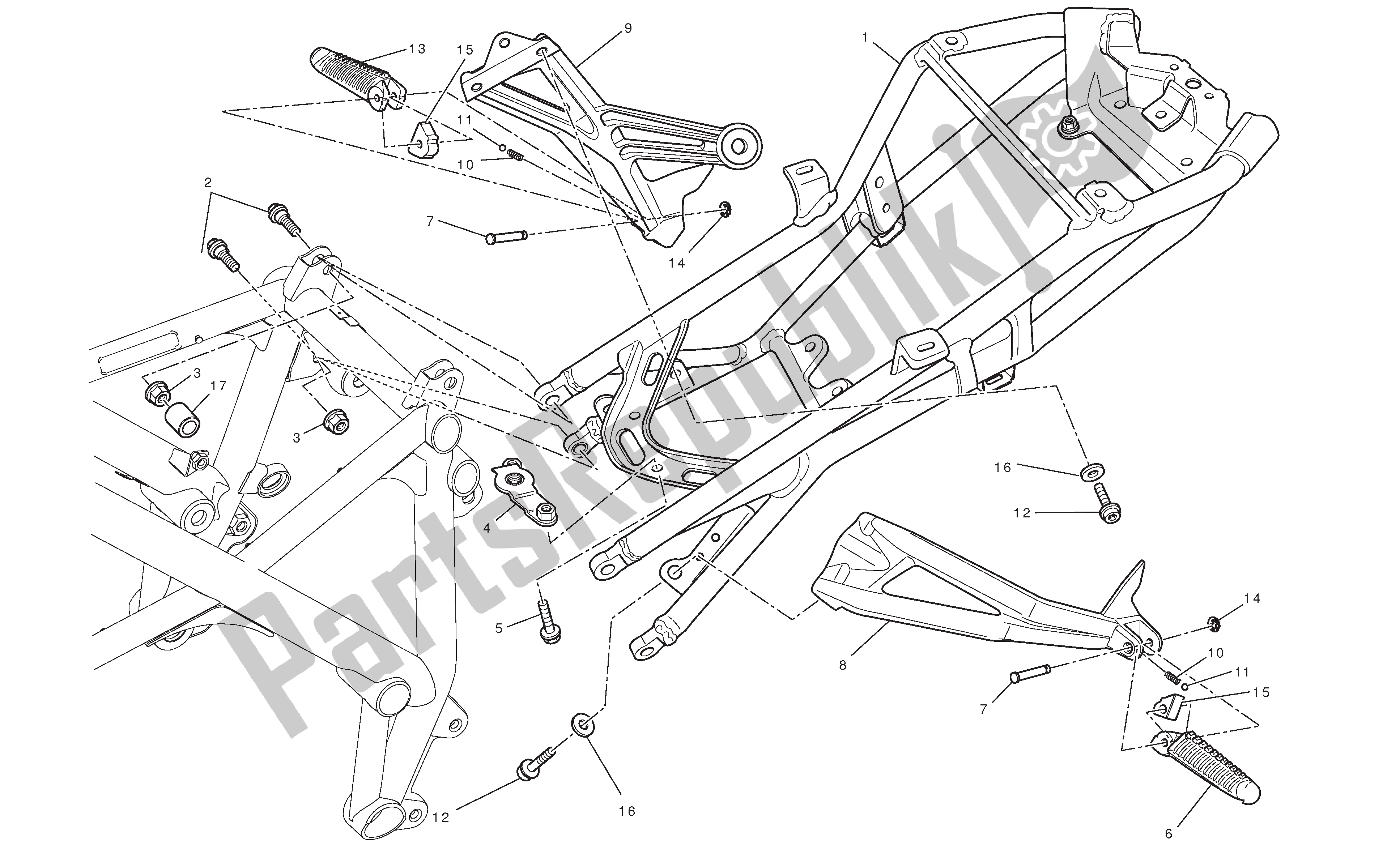 Alle onderdelen voor de Achterste Subframe van de Ducati Streetfighter 848 2012
