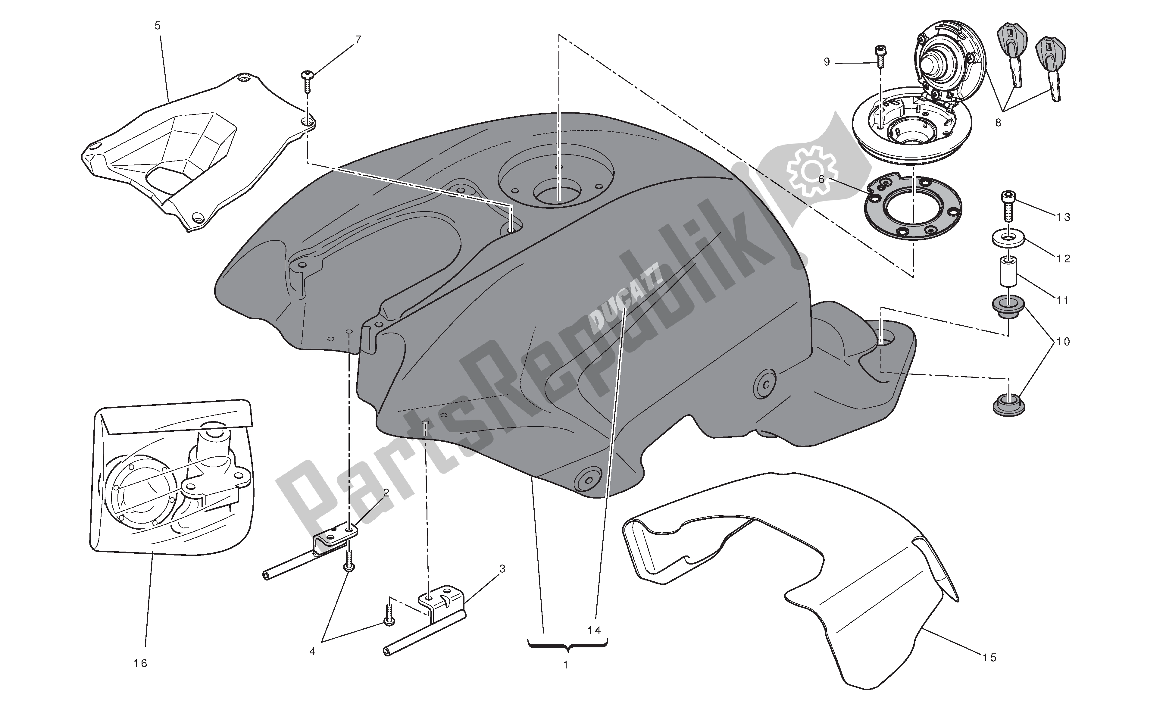Alle onderdelen voor de Benzinetank van de Ducati Streetfighter 848 2012
