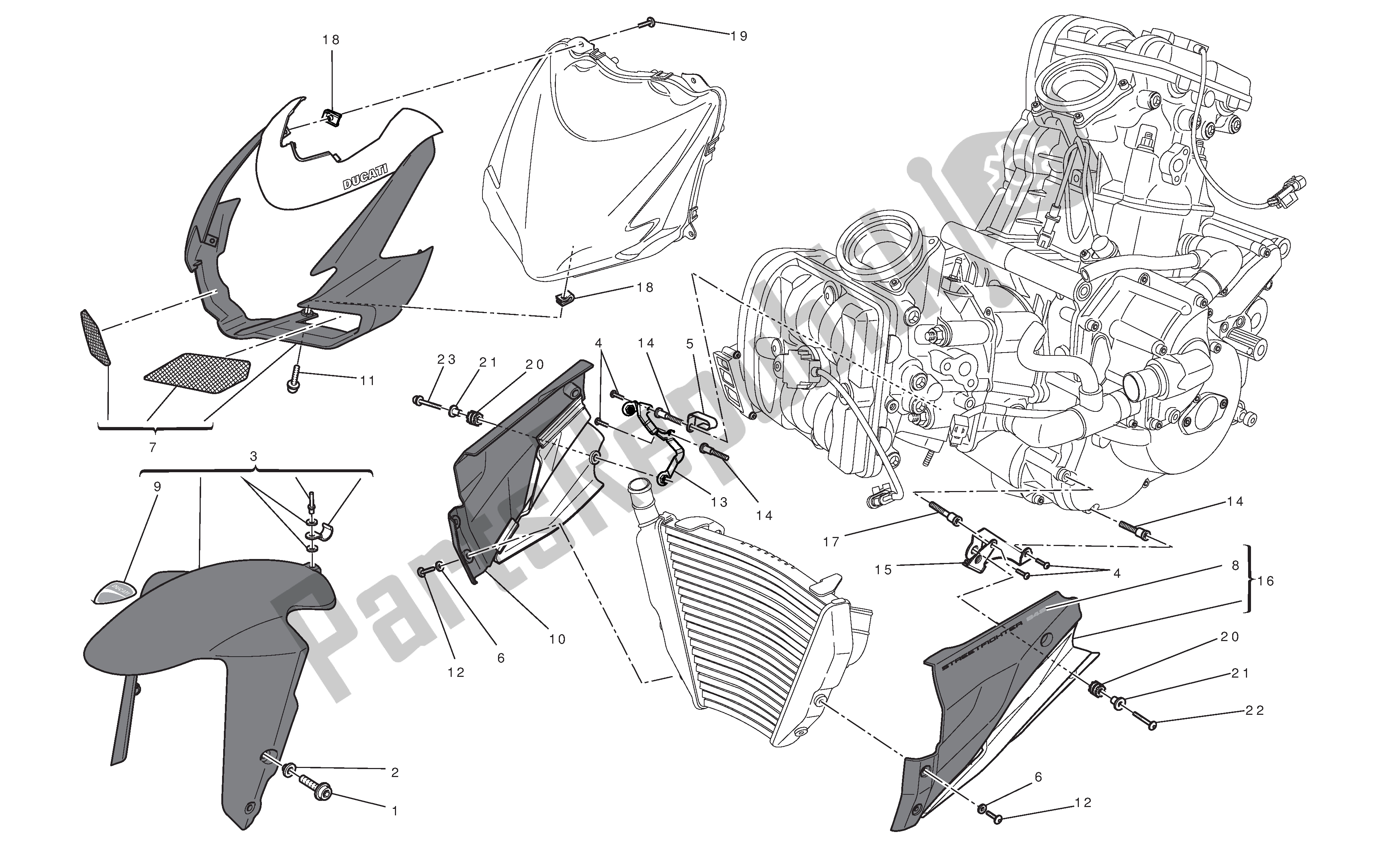 Alle onderdelen voor de Halve Kuip van de Ducati Streetfighter 848 2012
