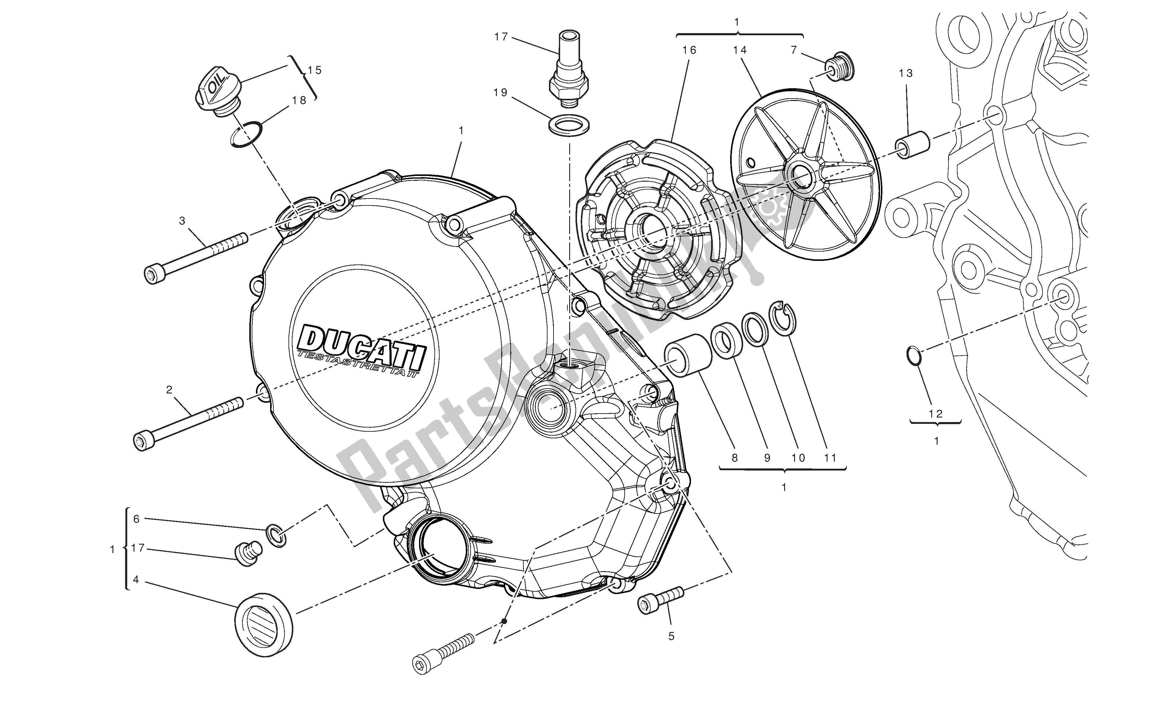 Tutte le parti per il Coperchio Carter Lato Frizione del Ducati Streetfighter 848 2012