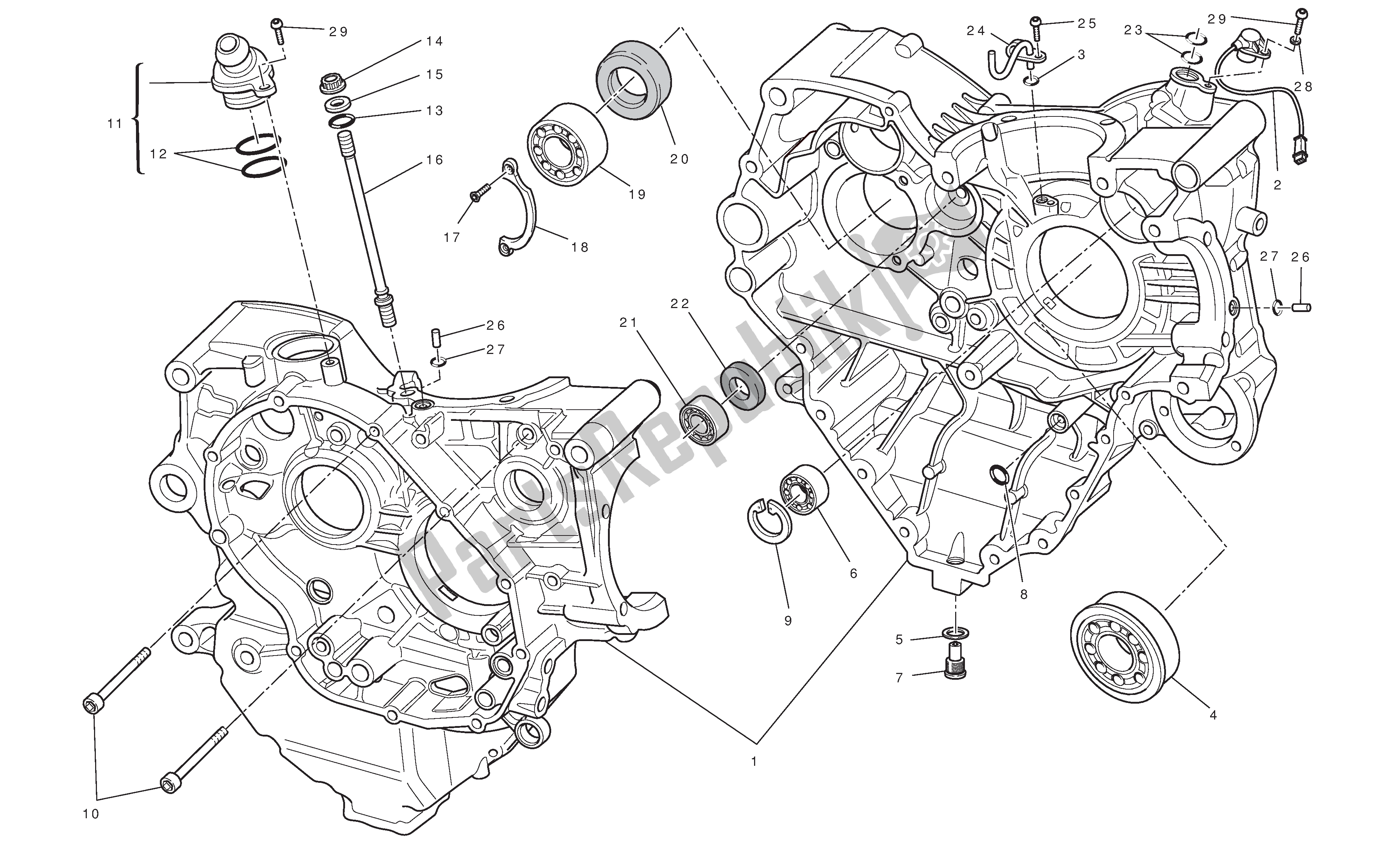Alle onderdelen voor de Carterhelften van de Ducati Streetfighter 848 2012