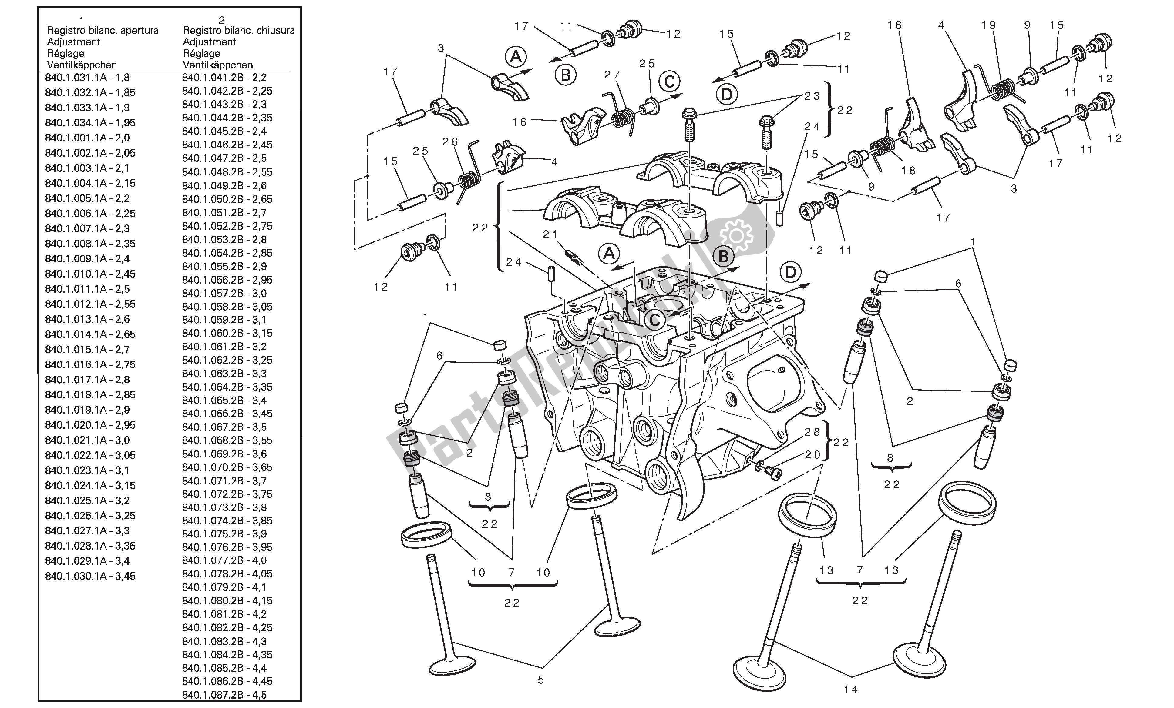 Alle onderdelen voor de Verticale Cilinderkop van de Ducati Streetfighter 848 2012