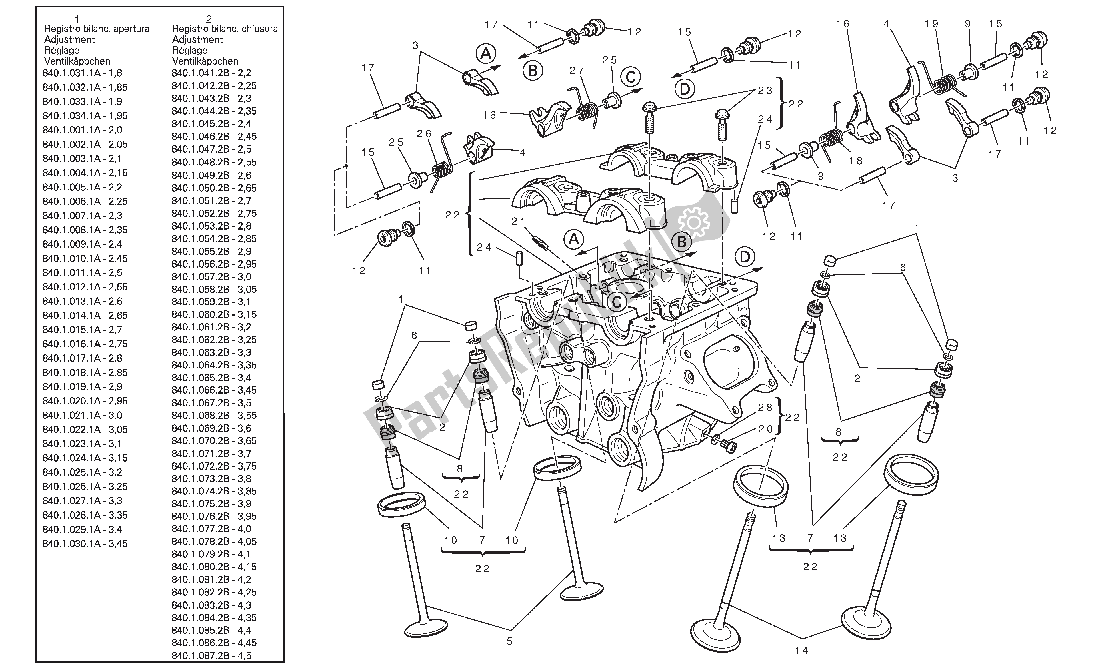 Tutte le parti per il Testata Verticale del Ducati Streetfighter 848 2012