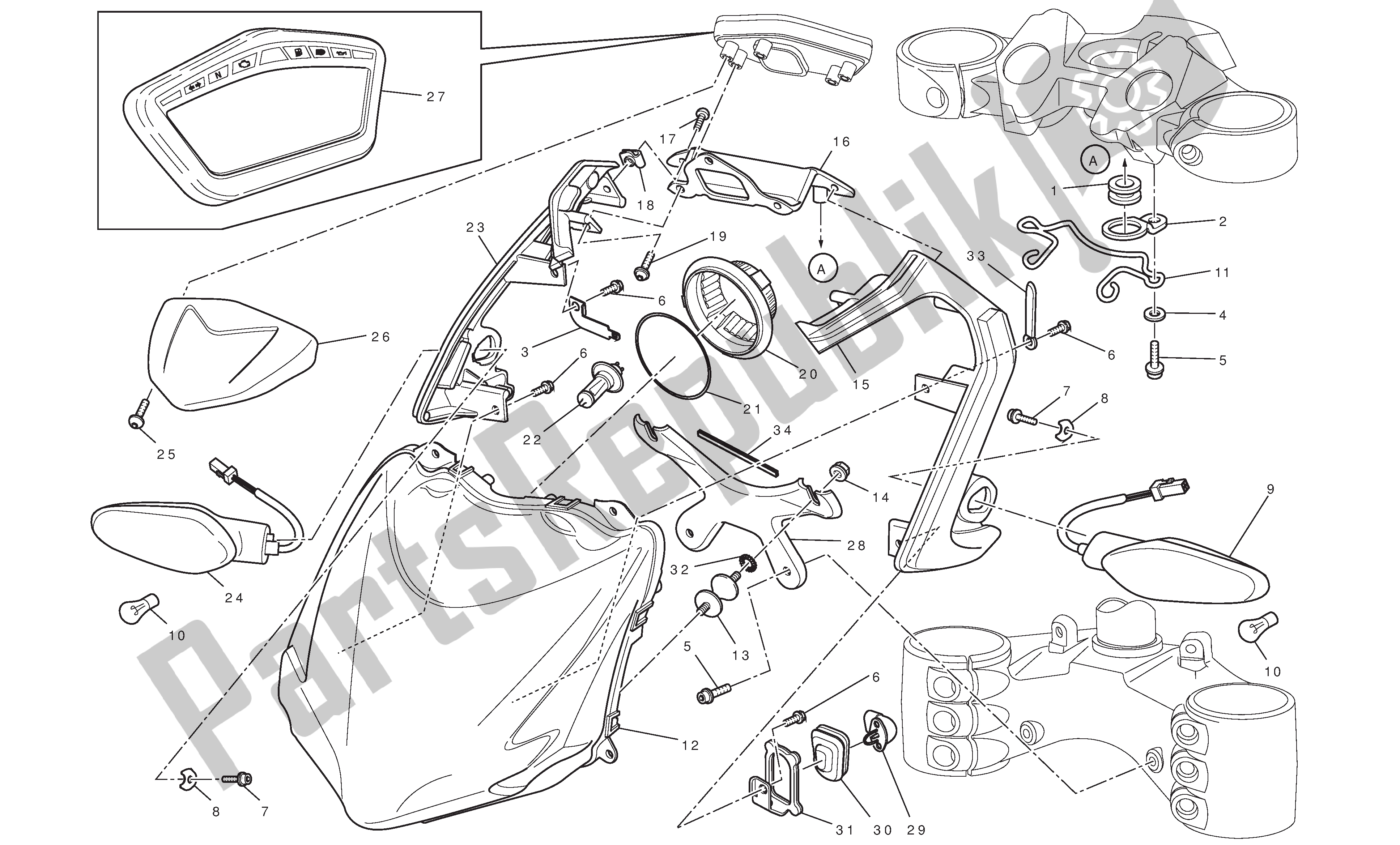 Alle onderdelen voor de Koplamp & Instr. Paneel van de Ducati Streetfighter 848 2012