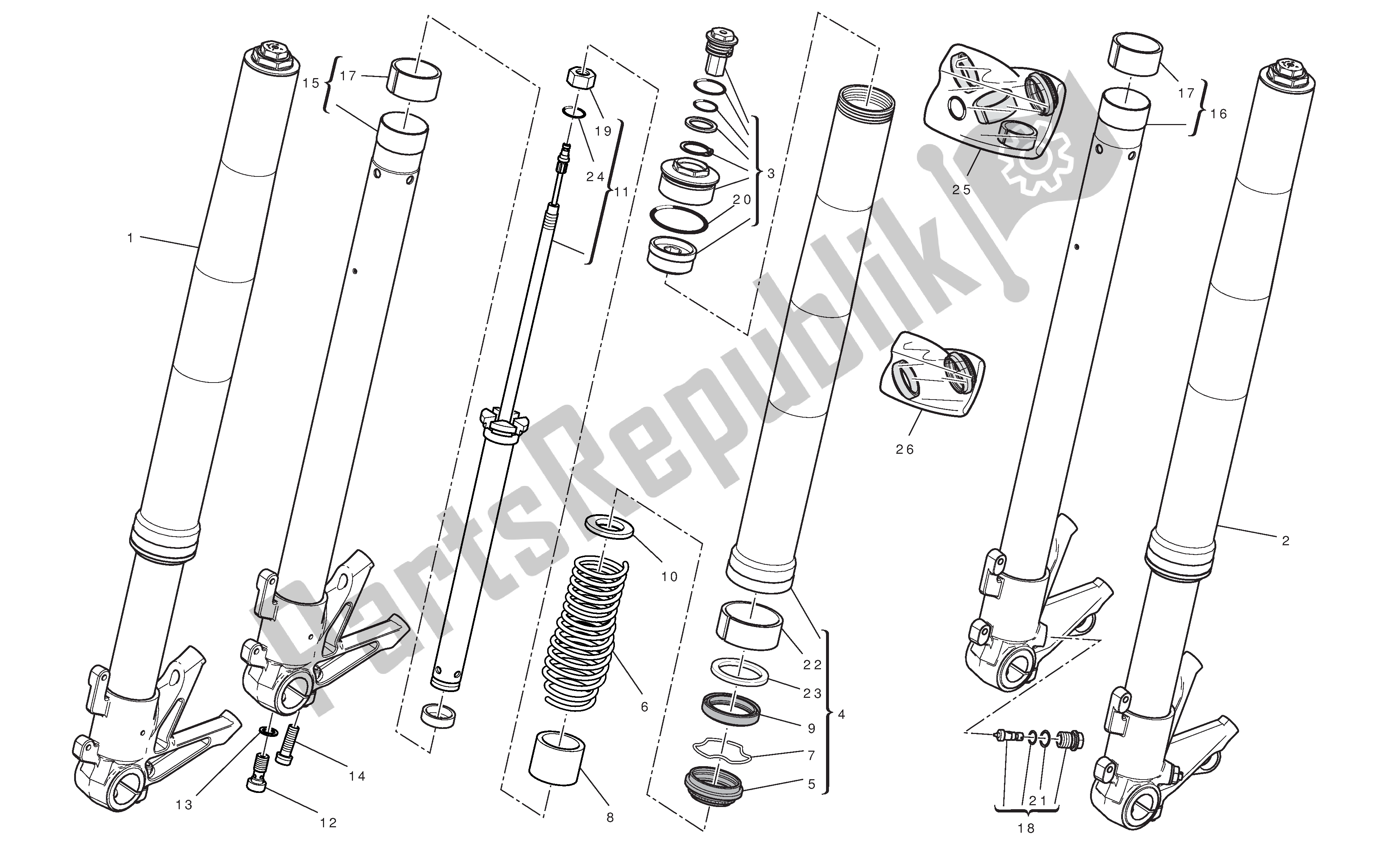 Tutte le parti per il Forcelle Anteriori del Ducati Streetfighter 848 2012