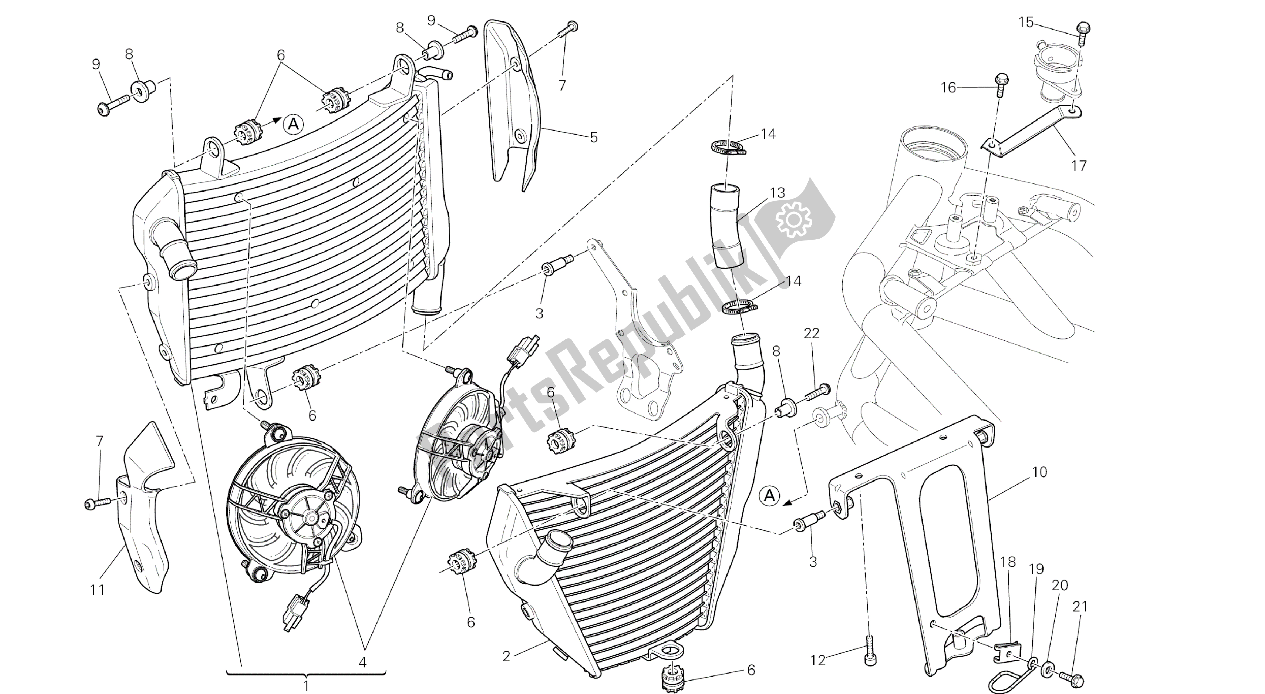 Tutte le parti per il Disegno 030 - Cornice Gruppo Radiatore Acqua [mod: F848] del Ducati Streetfighter 848 2015