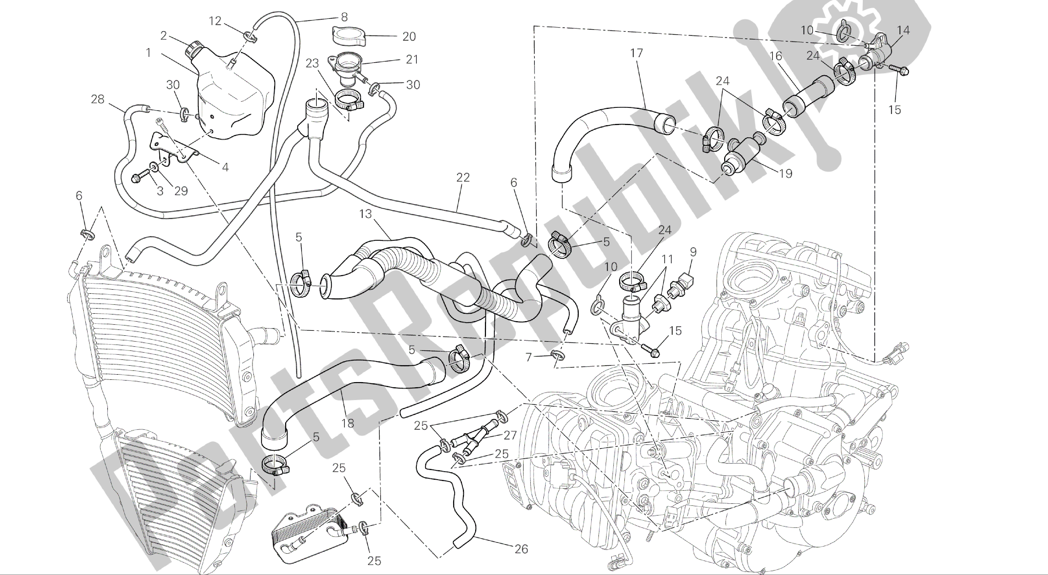 All parts for the Drawing 031 - Cooling Circuit [mod:f848]group Frame of the Ducati Streetfighter 848 2015