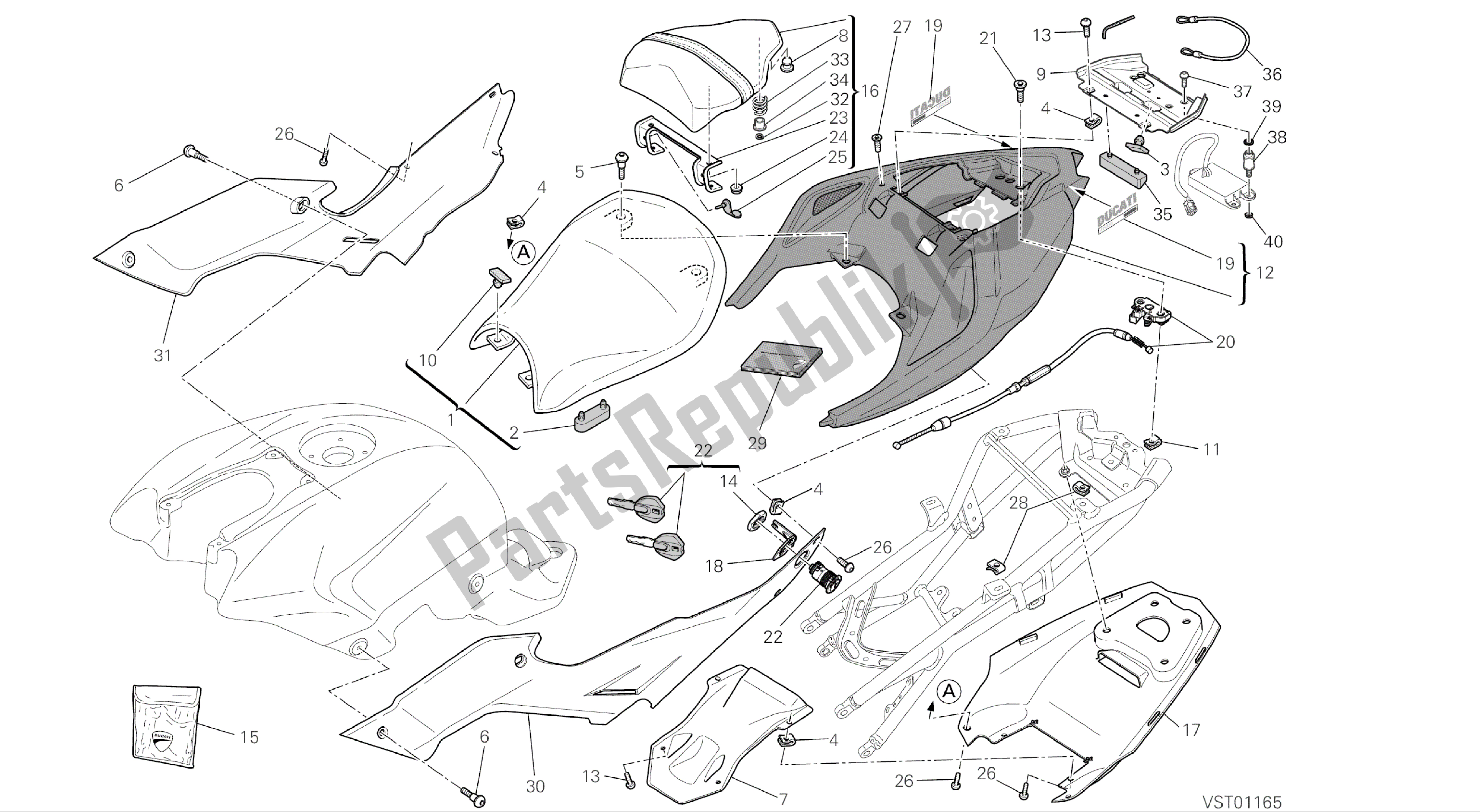 Alle onderdelen voor de Tekening 033 - Stoel [mod: F848] Groepsframe van de Ducati Streetfighter 848 2015