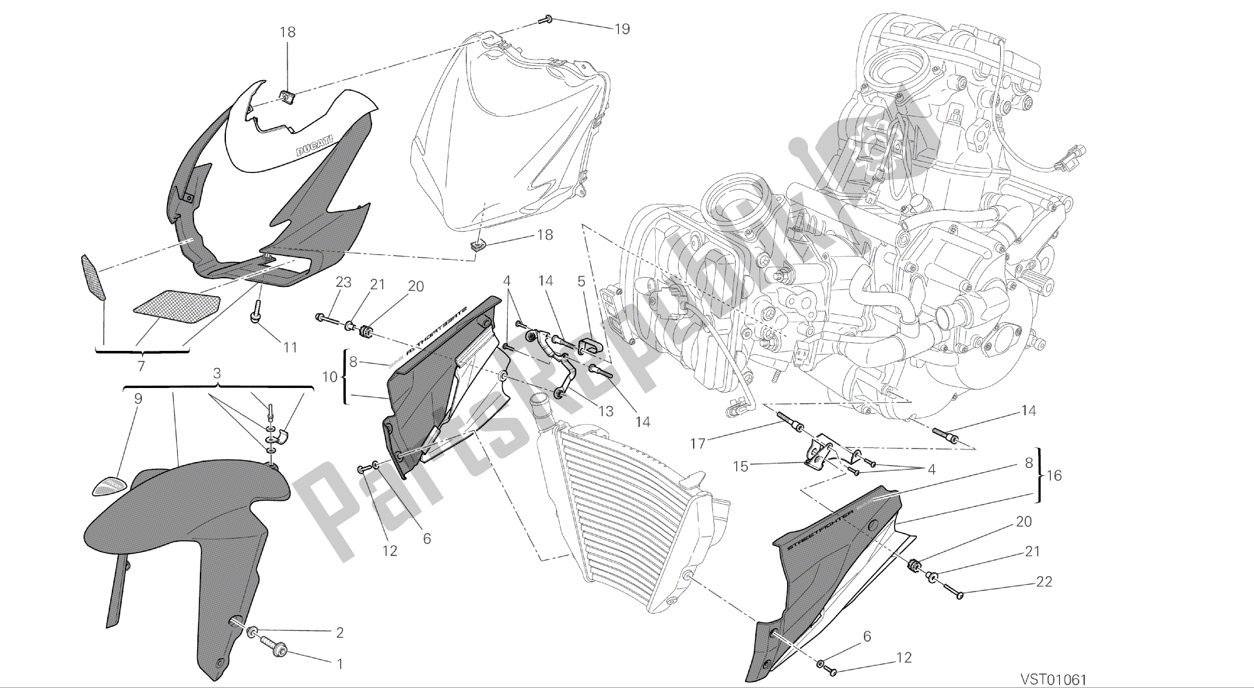 Tutte le parti per il Disegno 034 - Cornice Del Gruppo Carenatura [mod: F848] del Ducati Streetfighter 848 2015