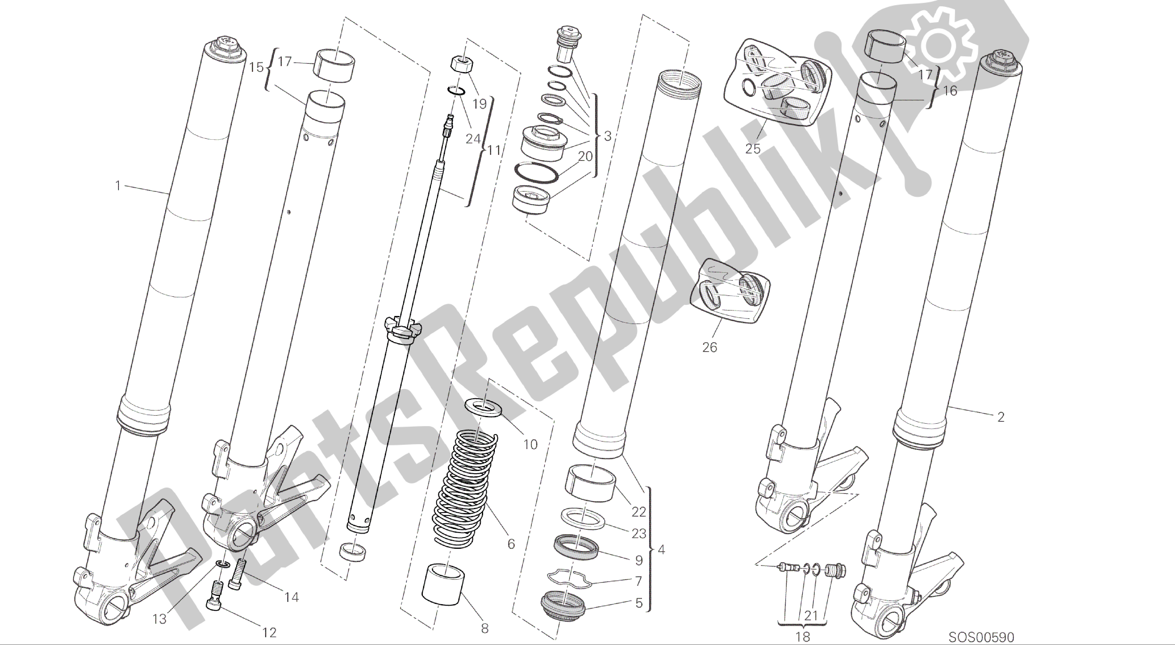 Tutte le parti per il Disegno 21a - Forcella Anteriore [mod: F848; Xst: Aus, Eur, Fra, Jap] Gruppo Telaio del Ducati Streetfighter 848 2015