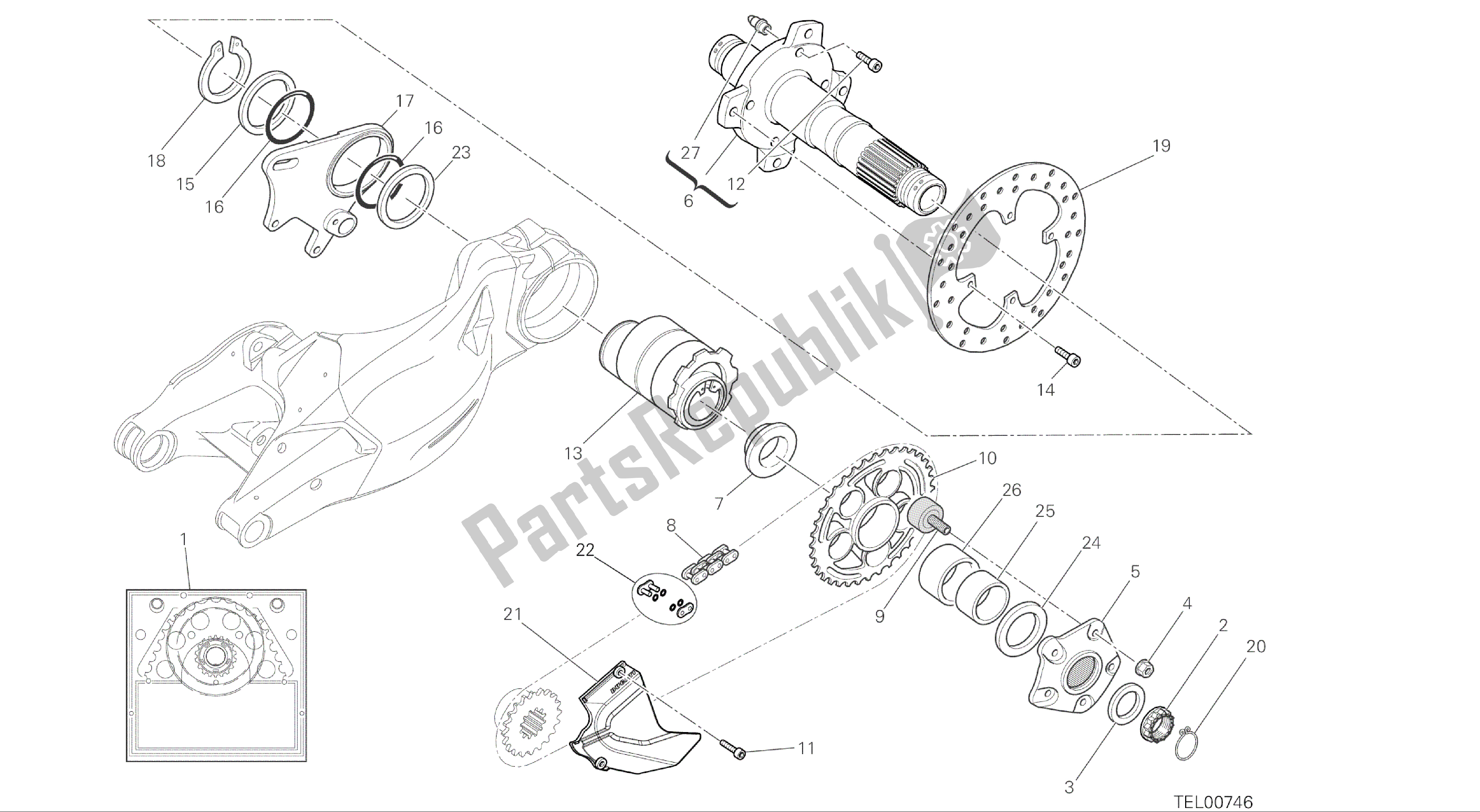 Alle onderdelen voor de Tekening 26a - Achterwielas [mod: F848] Groepsframe van de Ducati Streetfighter 848 2015