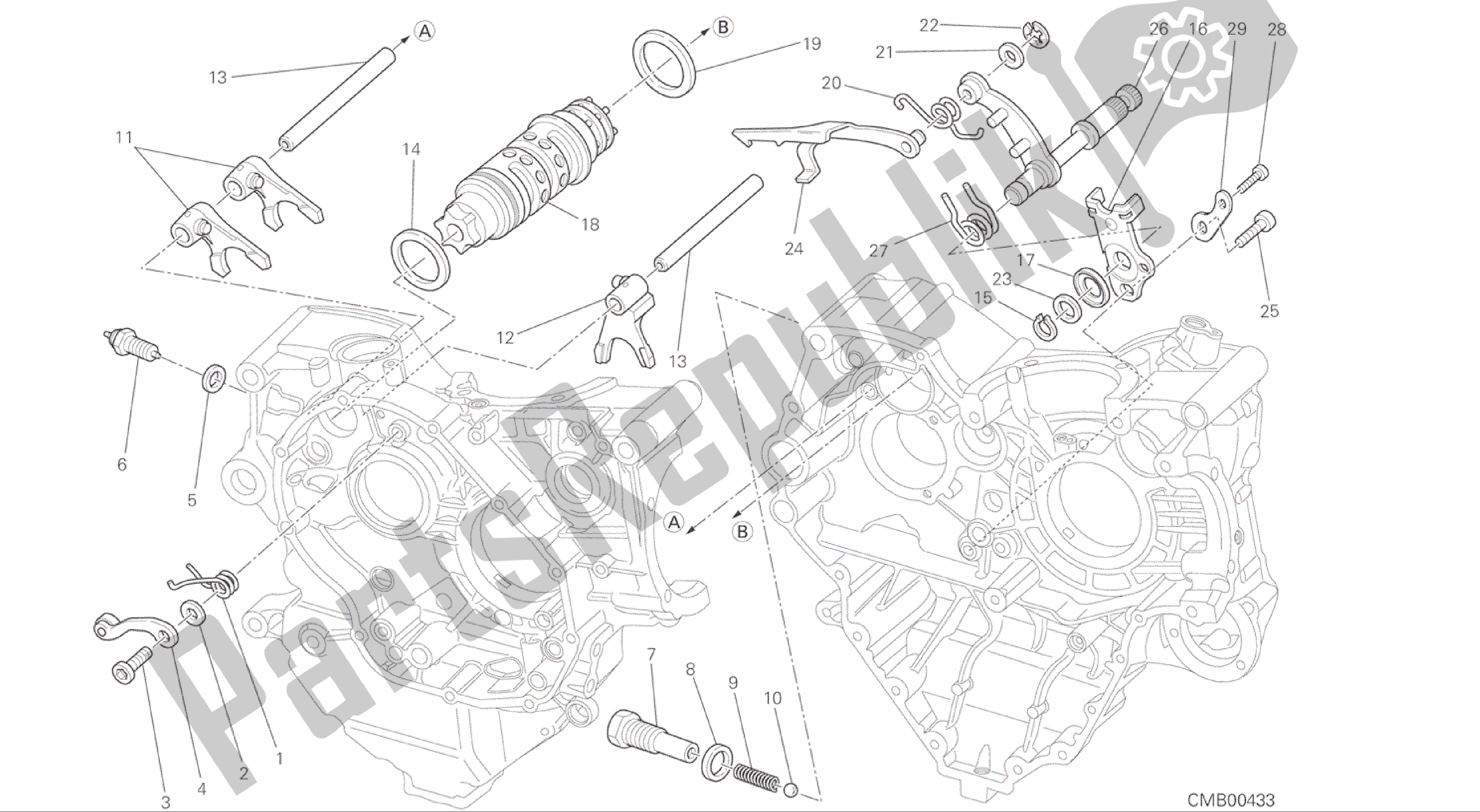 Todas las partes para Dibujo 002 - Cambio De Levas - Horquilla [mod: F848] Motor De Grupo de Ducati Streetfighter 848 2015