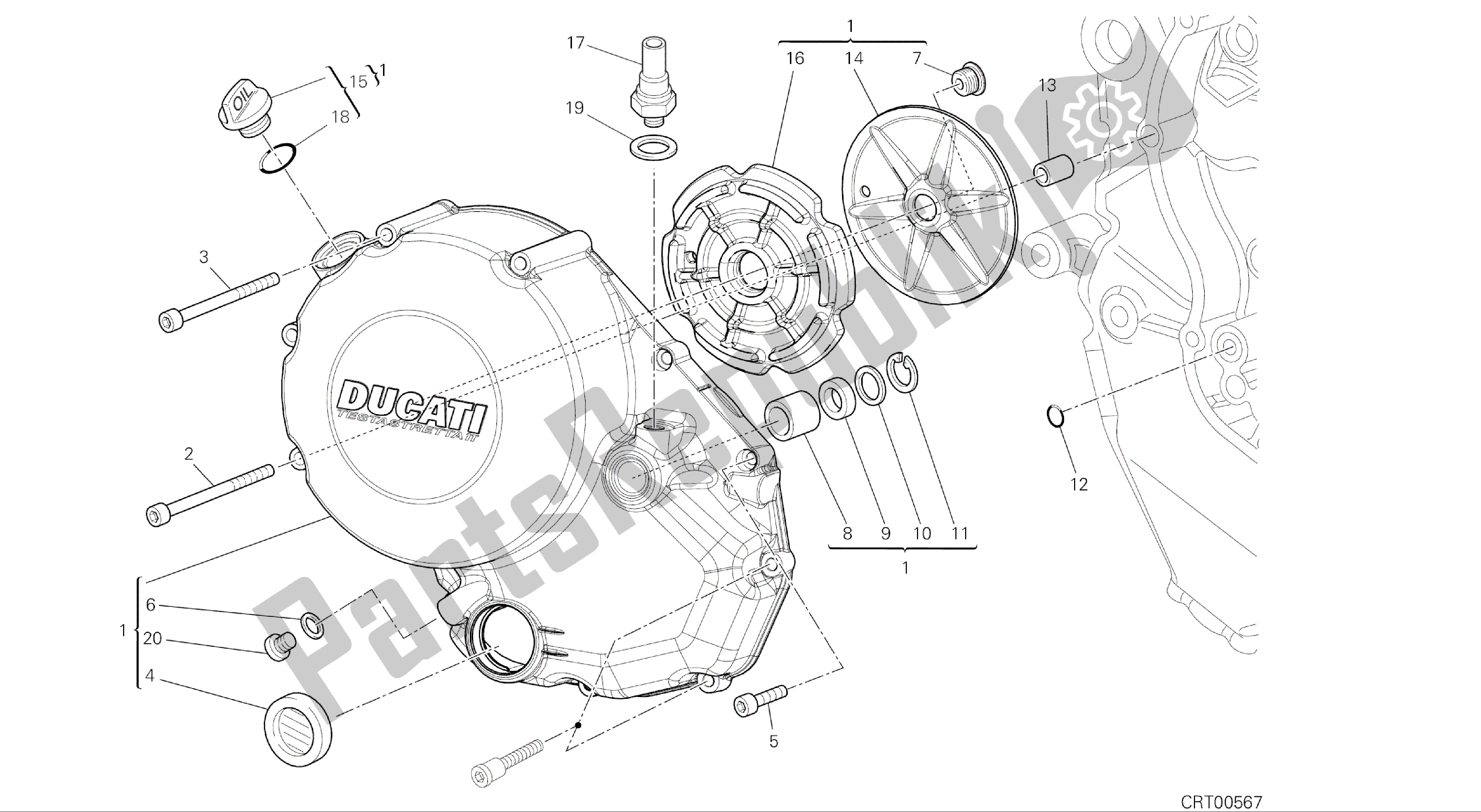 Todas las partes para Dibujo 005 - Motor Del Grupo Cubierta De Embrague [mod: F848] de Ducati Streetfighter 848 2015