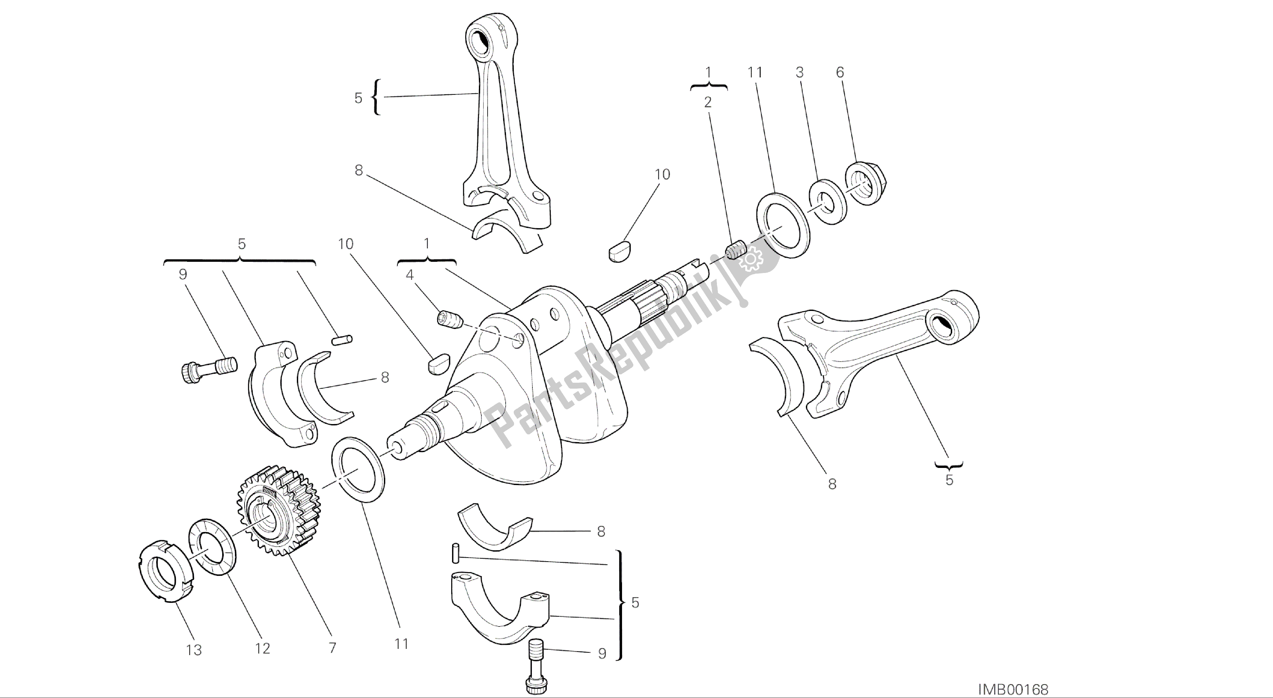 Alle onderdelen voor de Tekening 006 - Krukas [mod: F848] Groepsmotor van de Ducati Streetfighter 848 2015