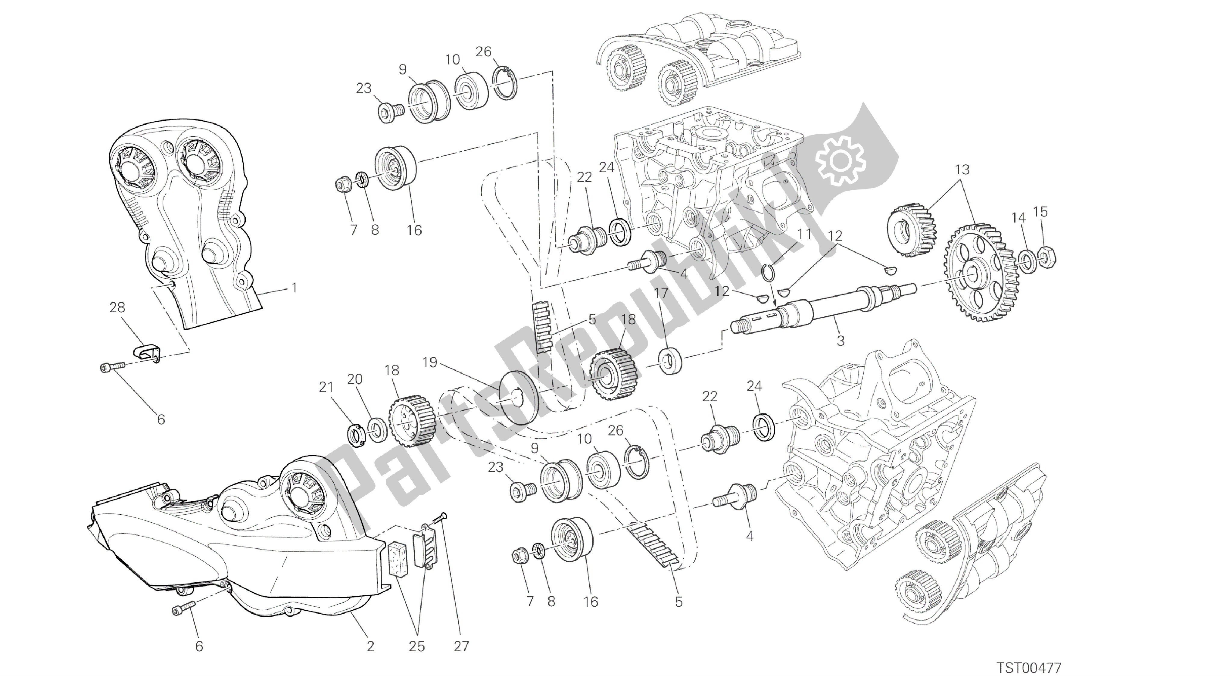 Tutte le parti per il Disegno 008 - Gruppo Motore Cinghia Dentata [mod: F848] del Ducati Streetfighter 848 2015