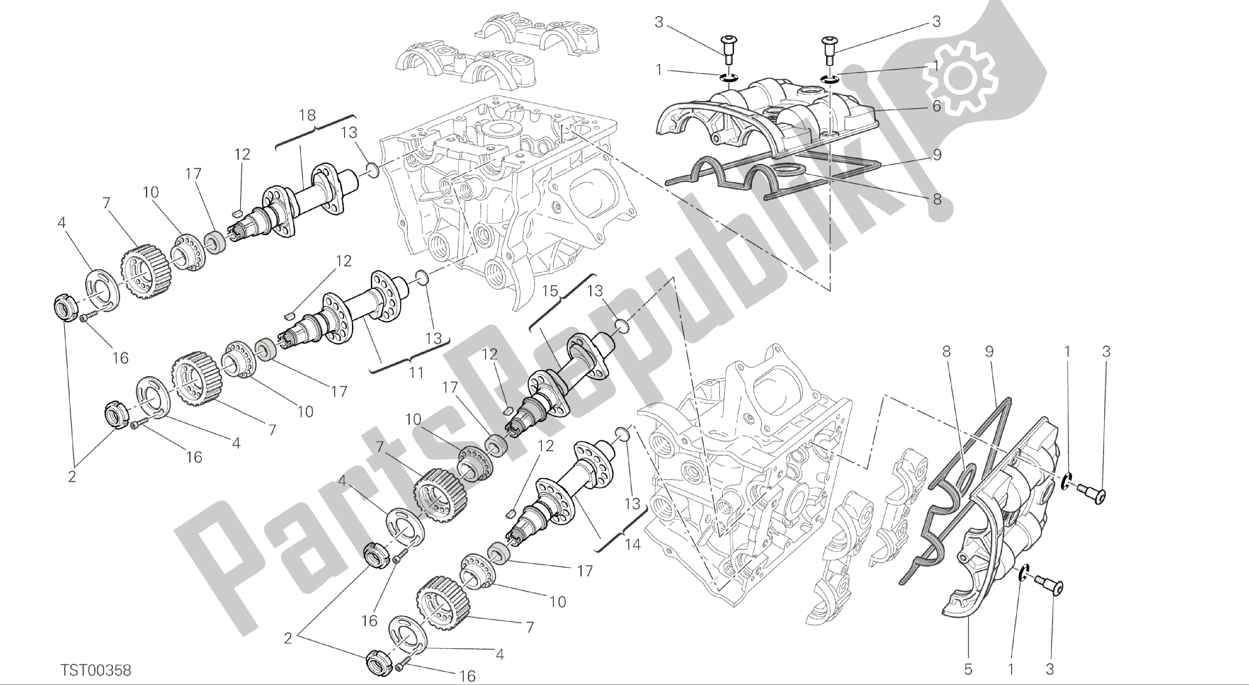 Tutte le parti per il Disegno 013 - Gruppo Motore Albero A Camme [mod: F848] del Ducati Streetfighter 848 2015