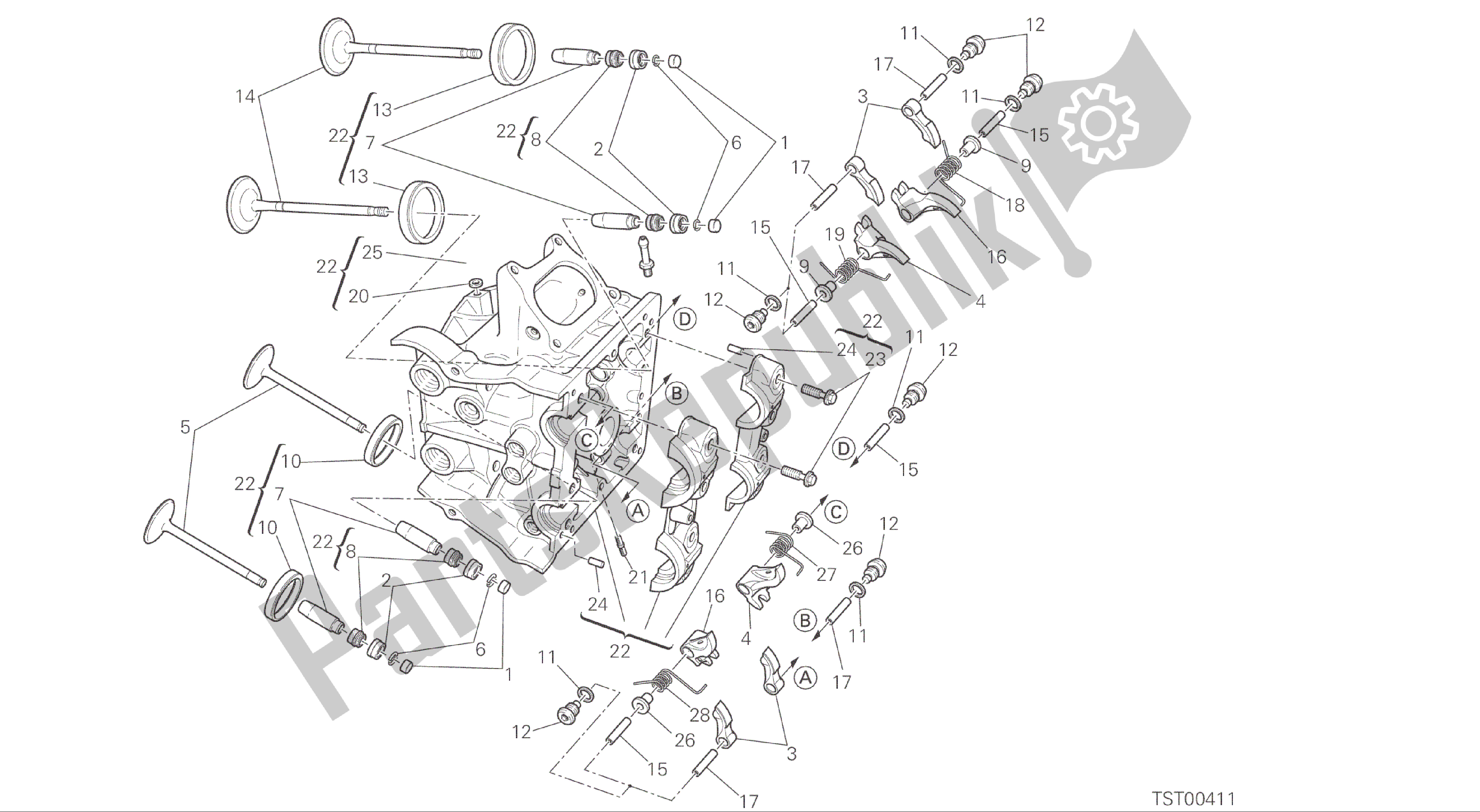 Alle onderdelen voor de Tekening 015 - Horizontale Cilinderkop [mod: F848] Groepsmotor van de Ducati Streetfighter 848 2015