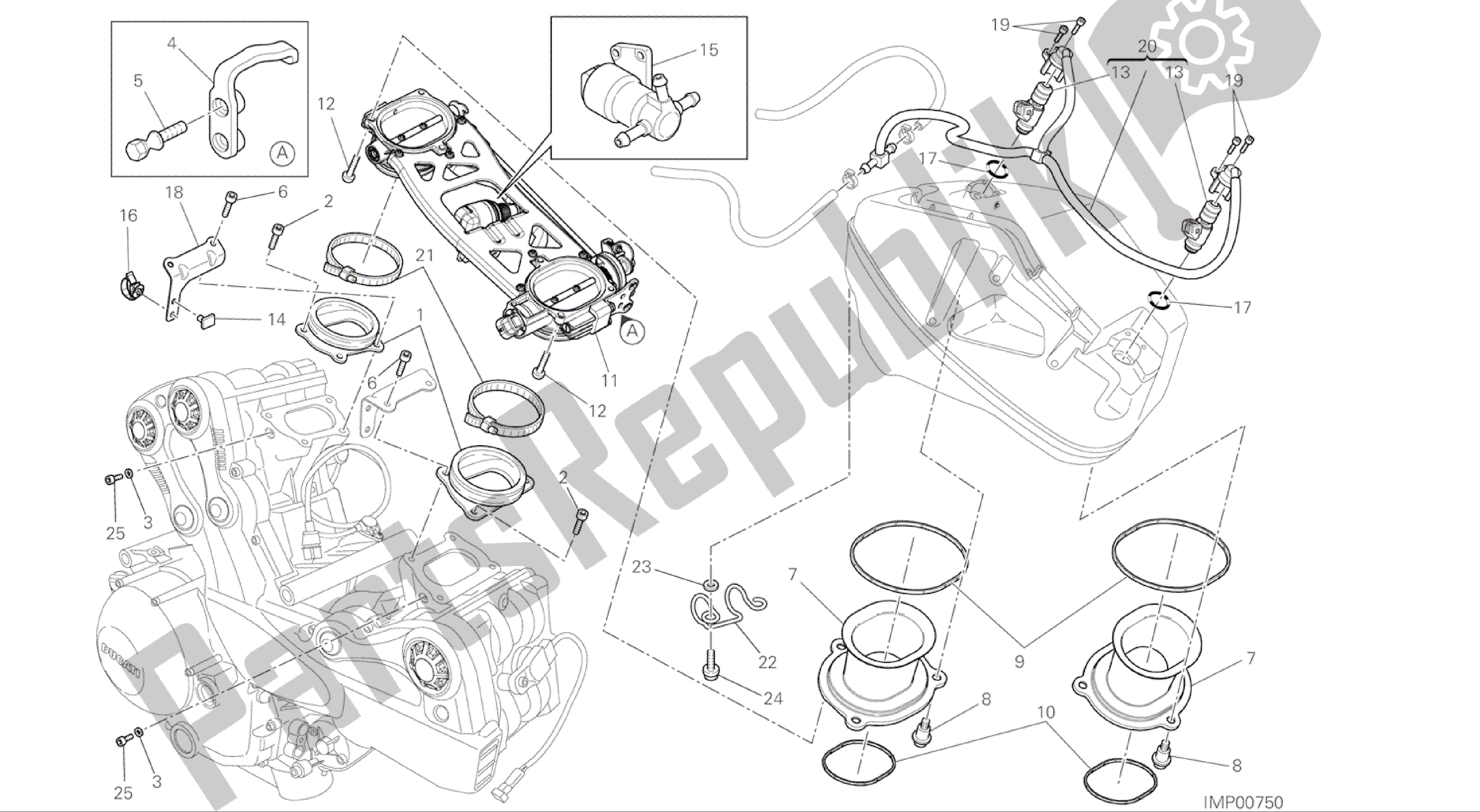 Tutte le parti per il Disegno 017 - Corpo Farfallato [mod: F848; Xst: Aus, Eur, Fra, Jap] Gruppo Motore del Ducati Streetfighter 848 2015
