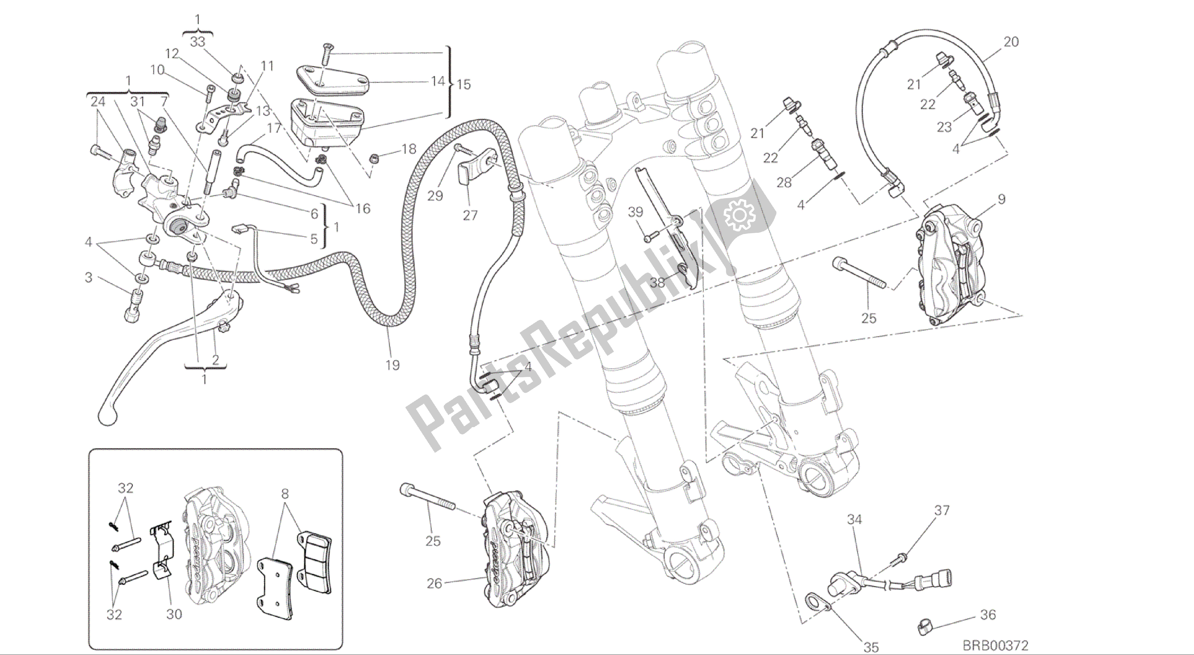 Tutte le parti per il Disegno 024 - Gruppo Freni Sistema Anteriore [mod: F848] del Ducati Streetfighter 848 2015