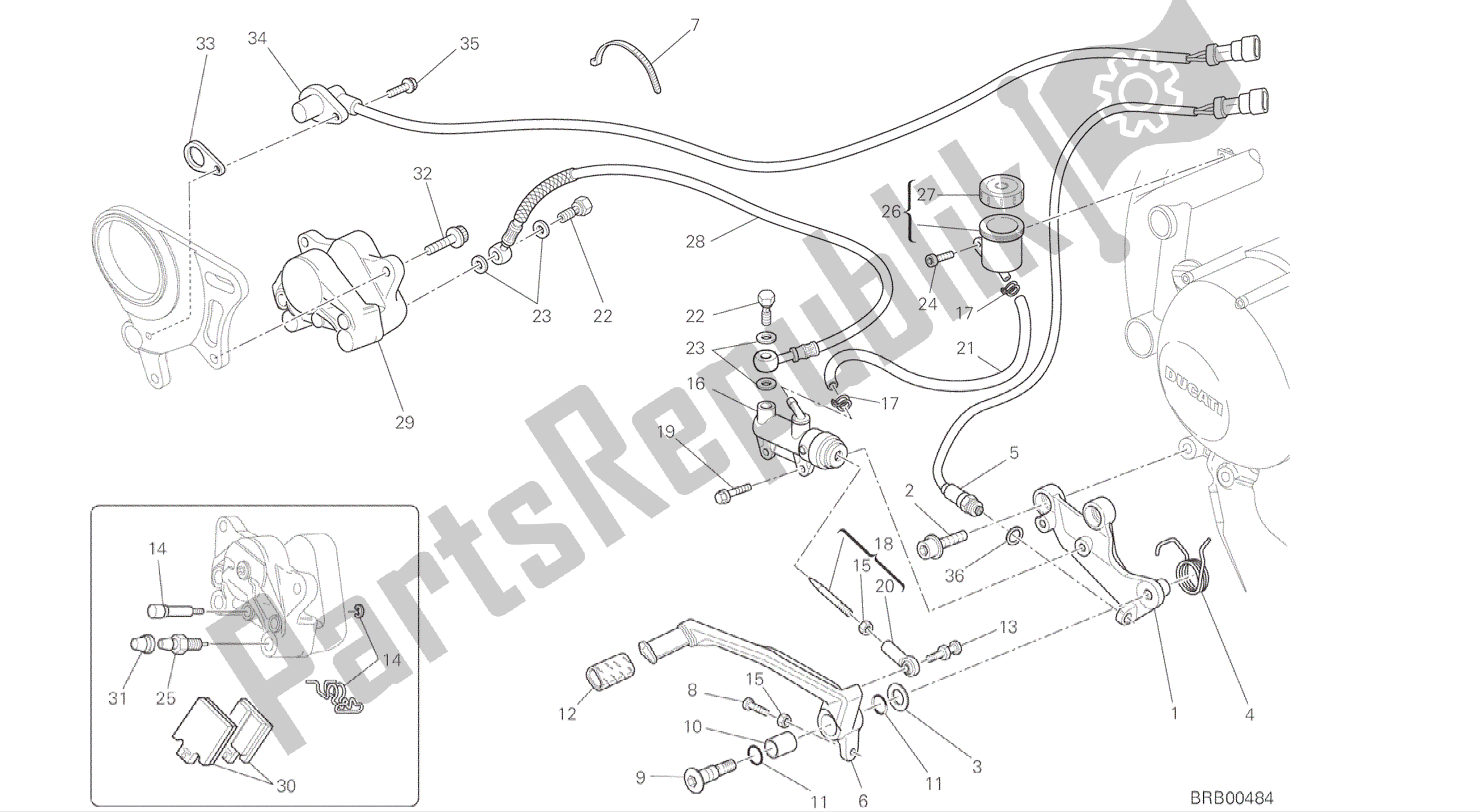 Alle onderdelen voor de Tekening 025 - Achterremsysteem [mod: F848] Groepsframe van de Ducati Streetfighter 848 2015