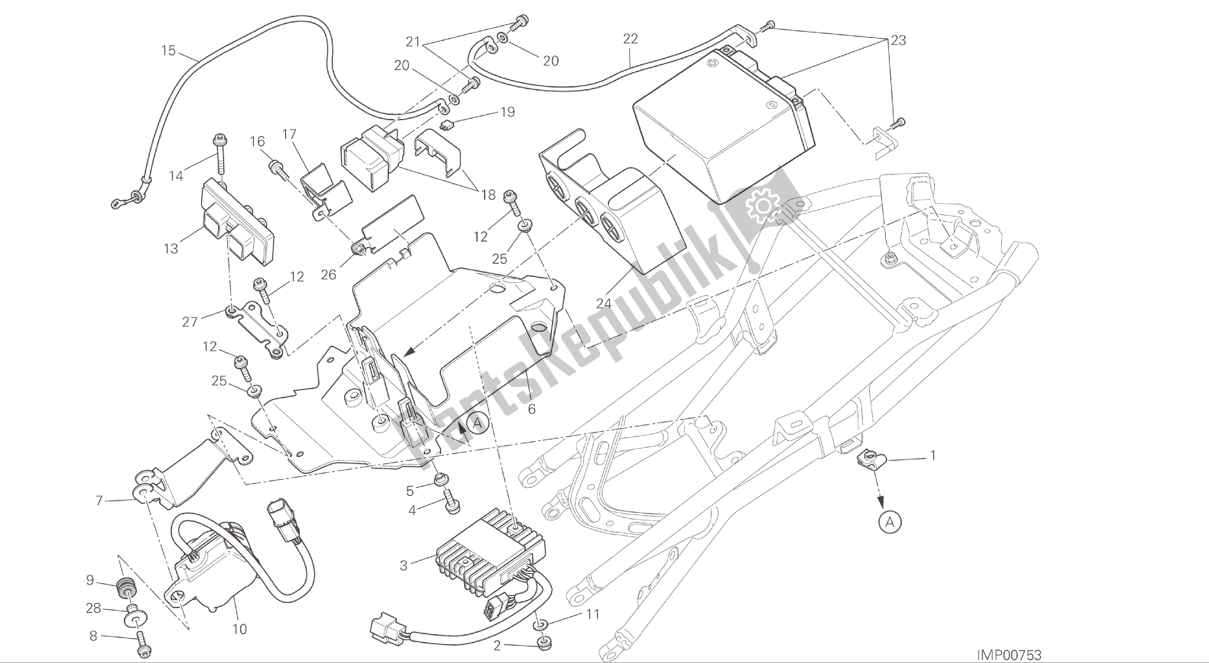 Alle onderdelen voor de Tekening 018 - Batterij [mod: F848] Groep Elektrisch van de Ducati Streetfighter 848 2015