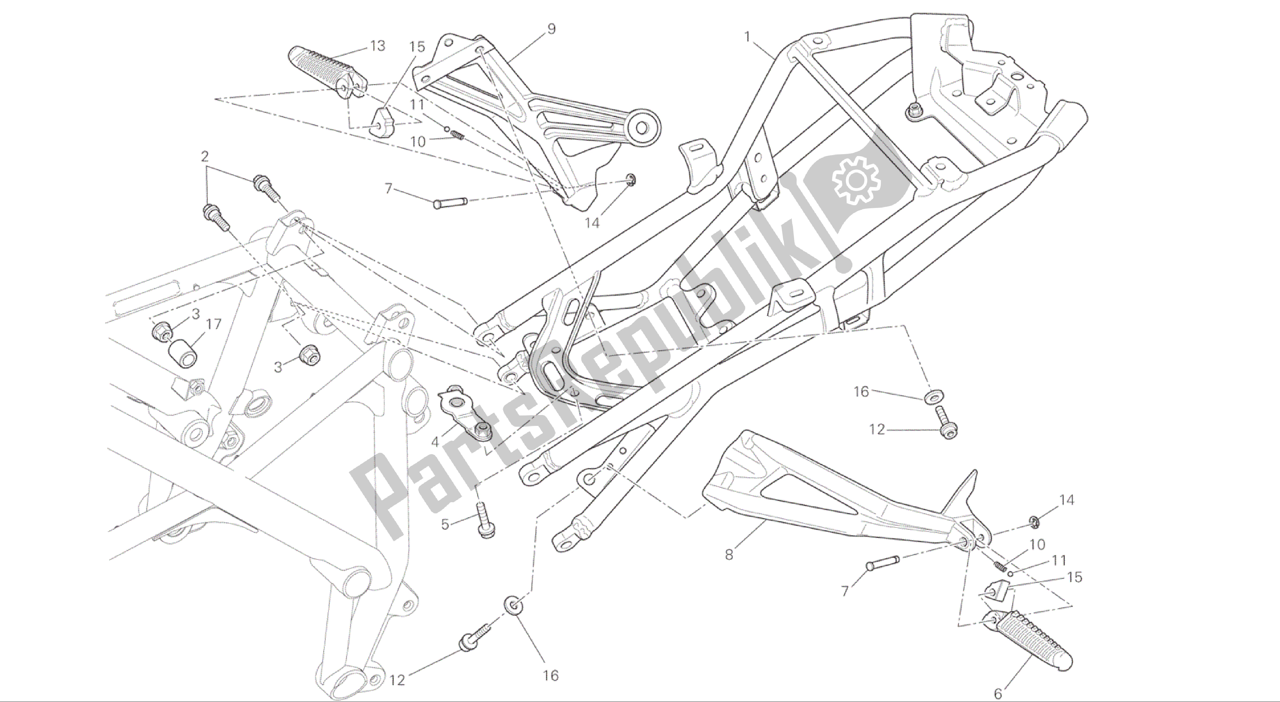 Alle onderdelen voor de Tekening 027 - Achterframe [mod: F848] Groepsframe van de Ducati Streetfighter 848 2015