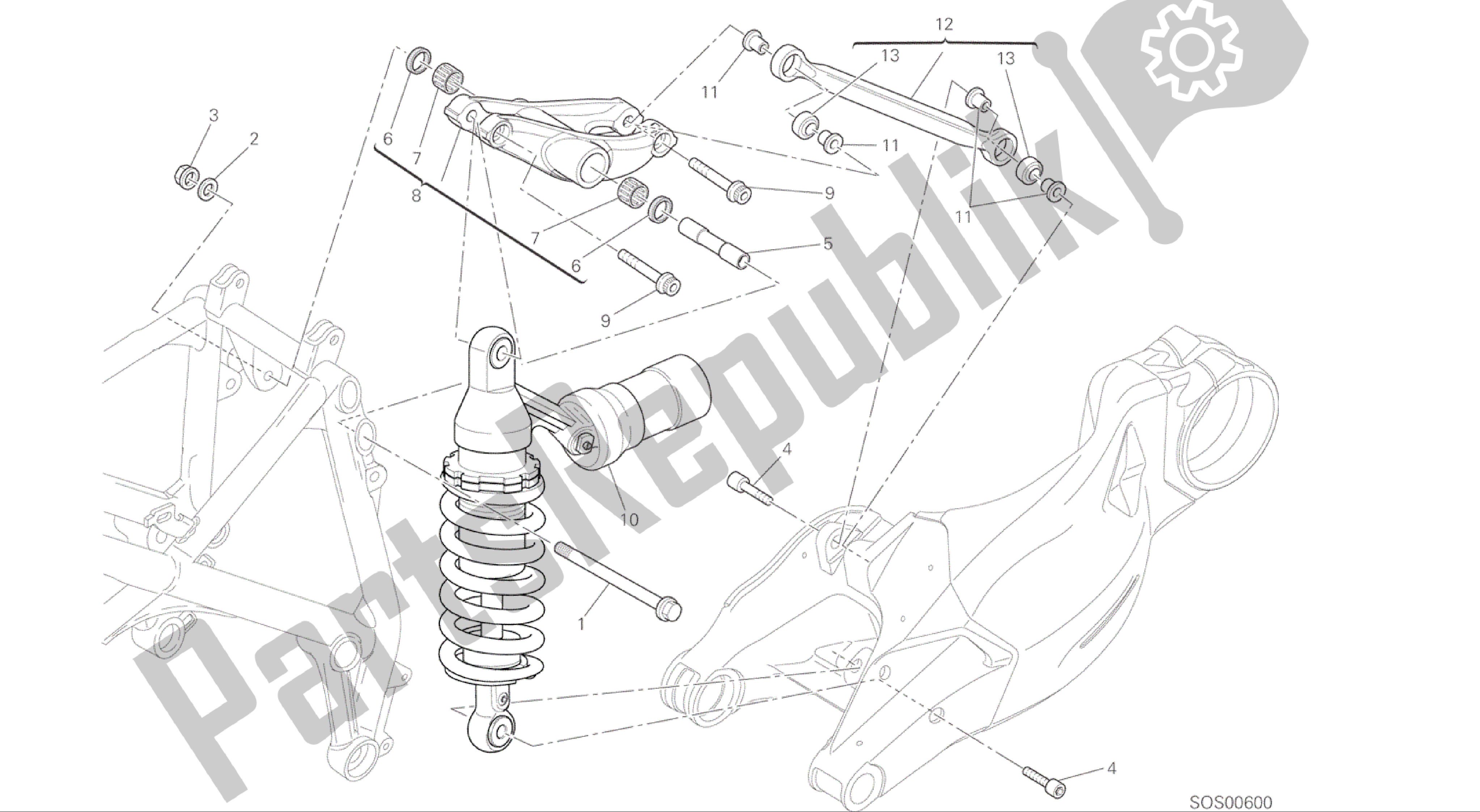 Tutte le parti per il Disegno 028 - Telaio Gruppo Ammortizzatore Posteriore [mod: F848] del Ducati Streetfighter 848 2015