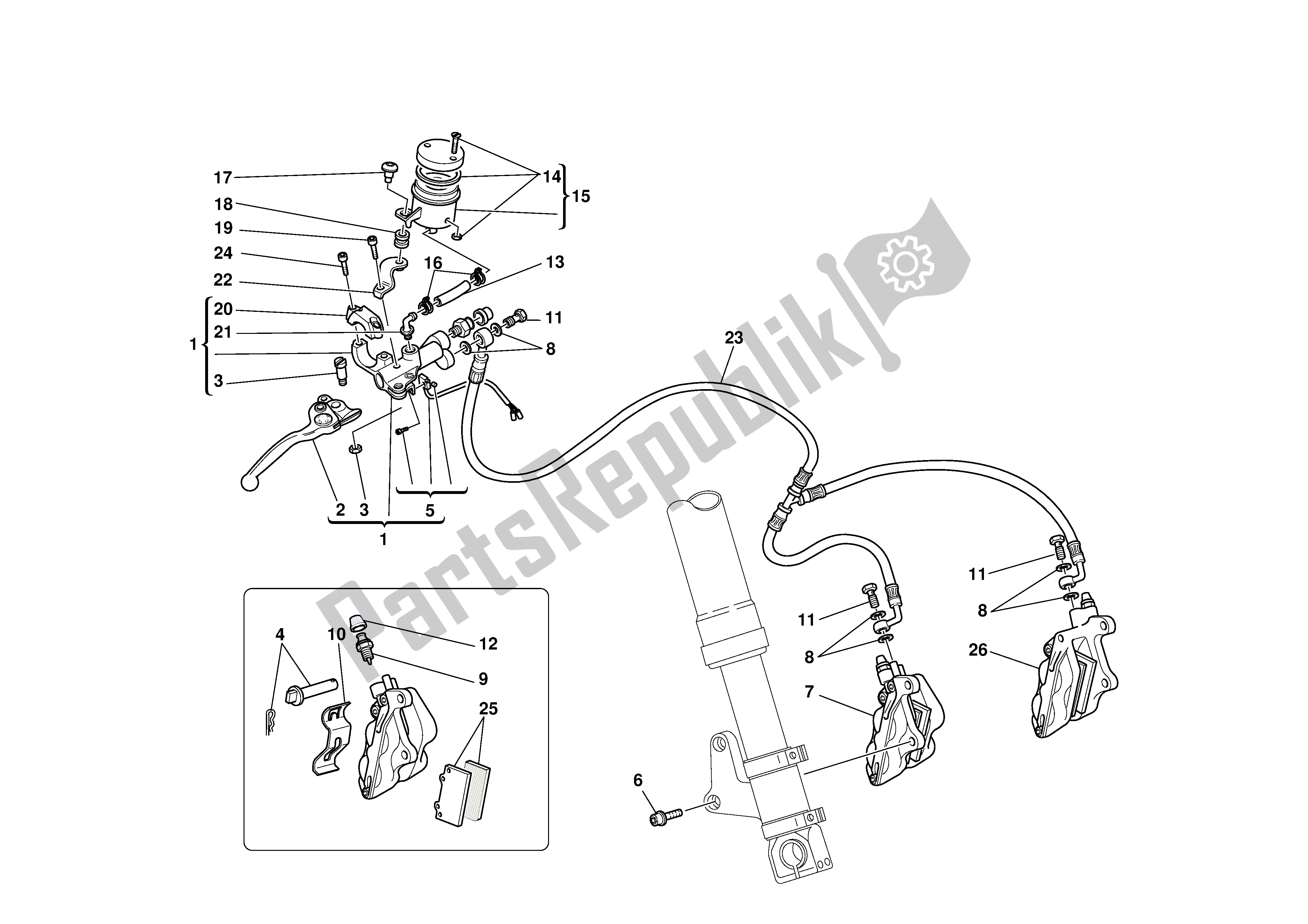 Tutte le parti per il Freno Idraulico Anteriore del Ducati Supersport DS 1000 2003