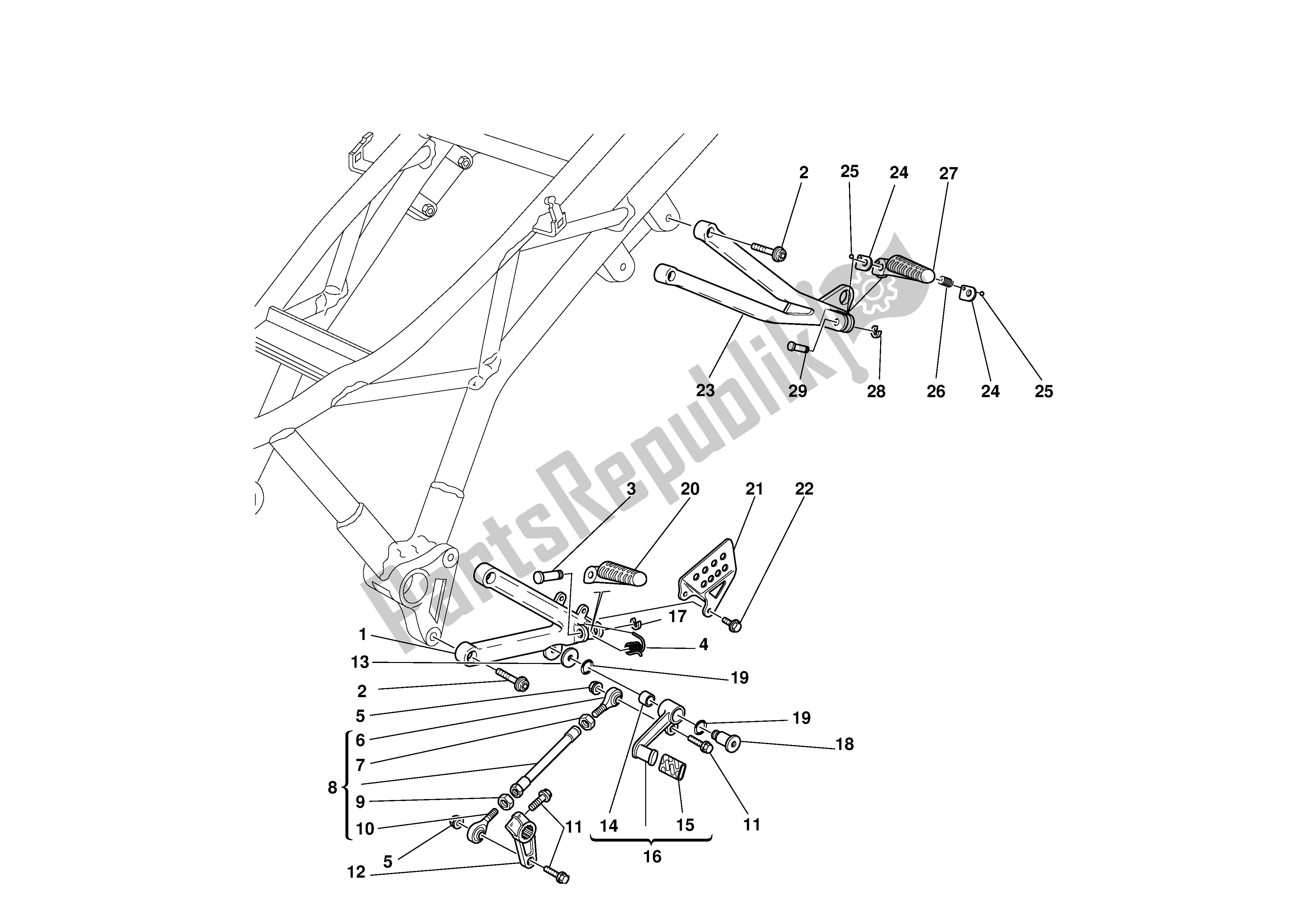 Todas las partes para L. H. Reposapiés de Ducati Supersport DS 1000 2003