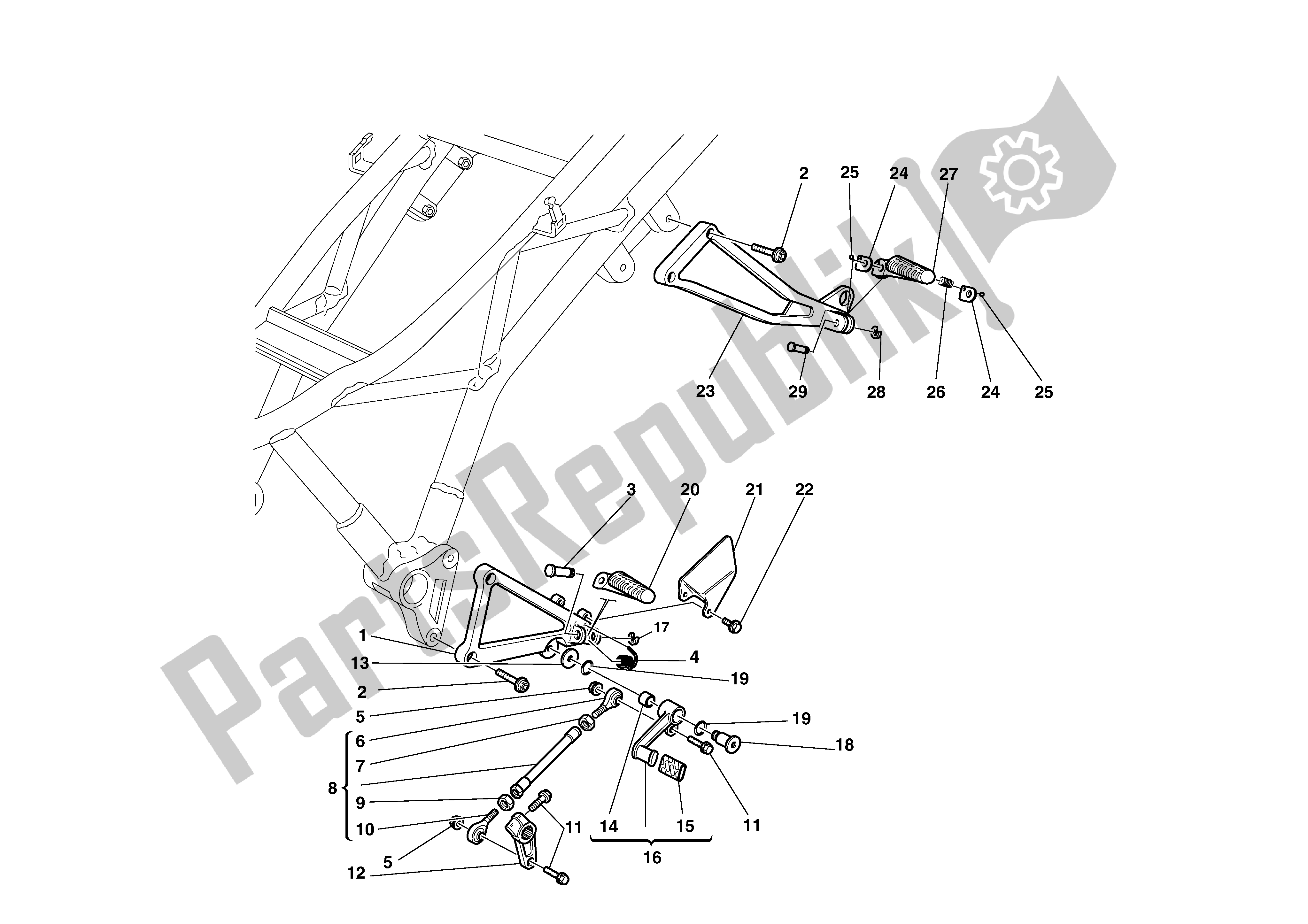 Tutte le parti per il L. H. Poggiapiedi del Ducati Supersport 750 2002