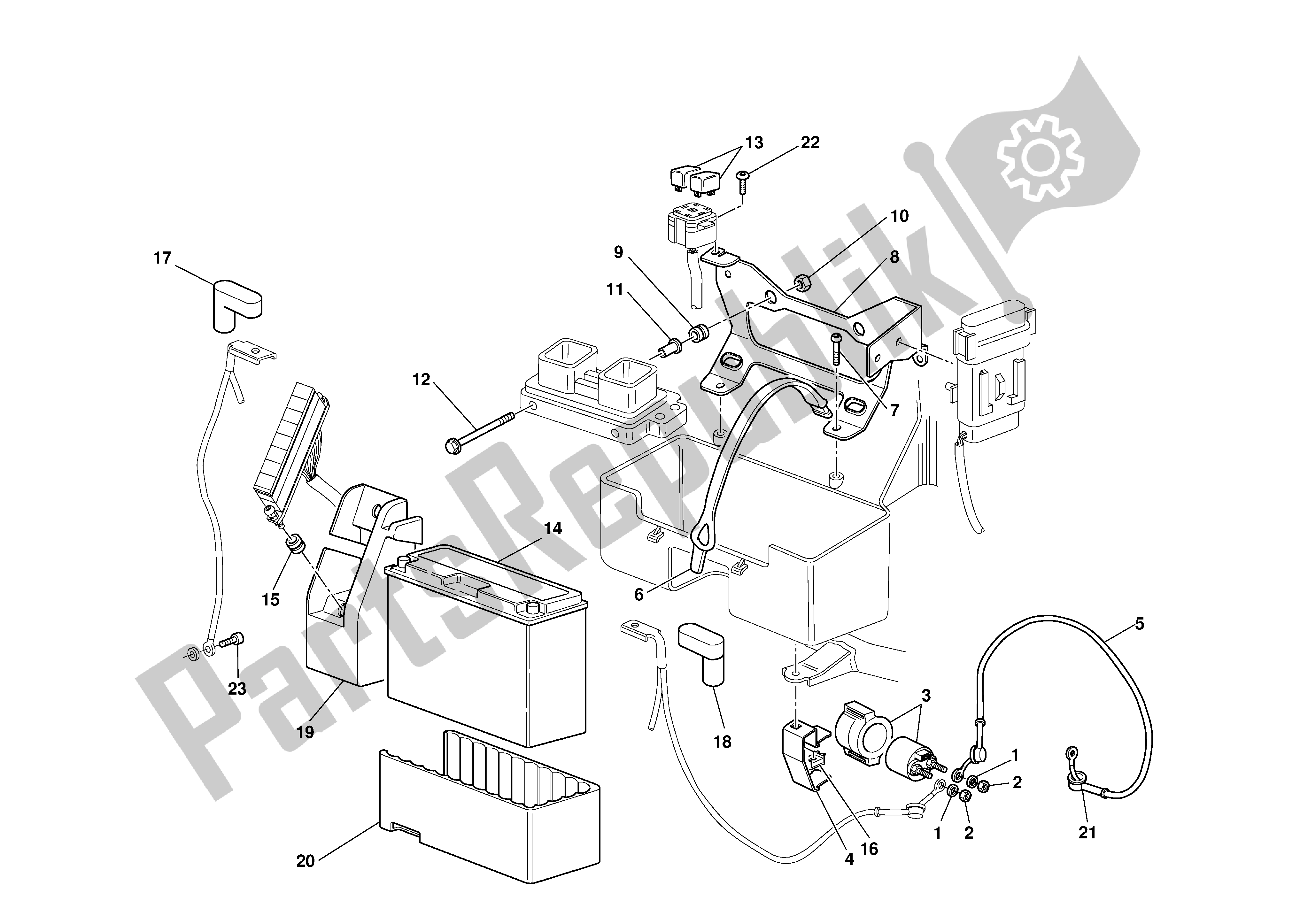 Tutte le parti per il Montaggio Scatola Batteria del Ducati Supersport 800 2003