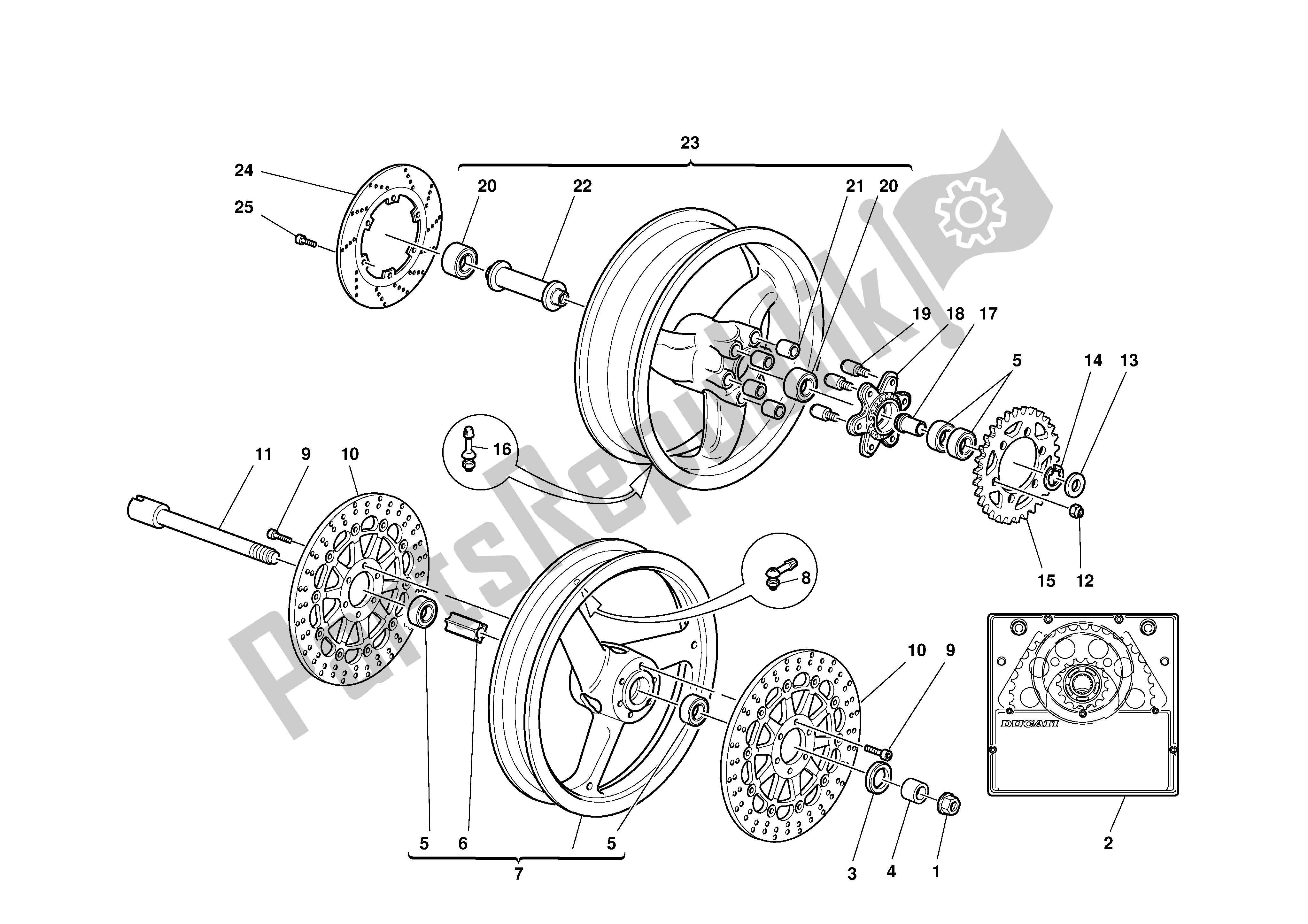 Alle onderdelen voor de Wielen van de Ducati Supersport 800 2003