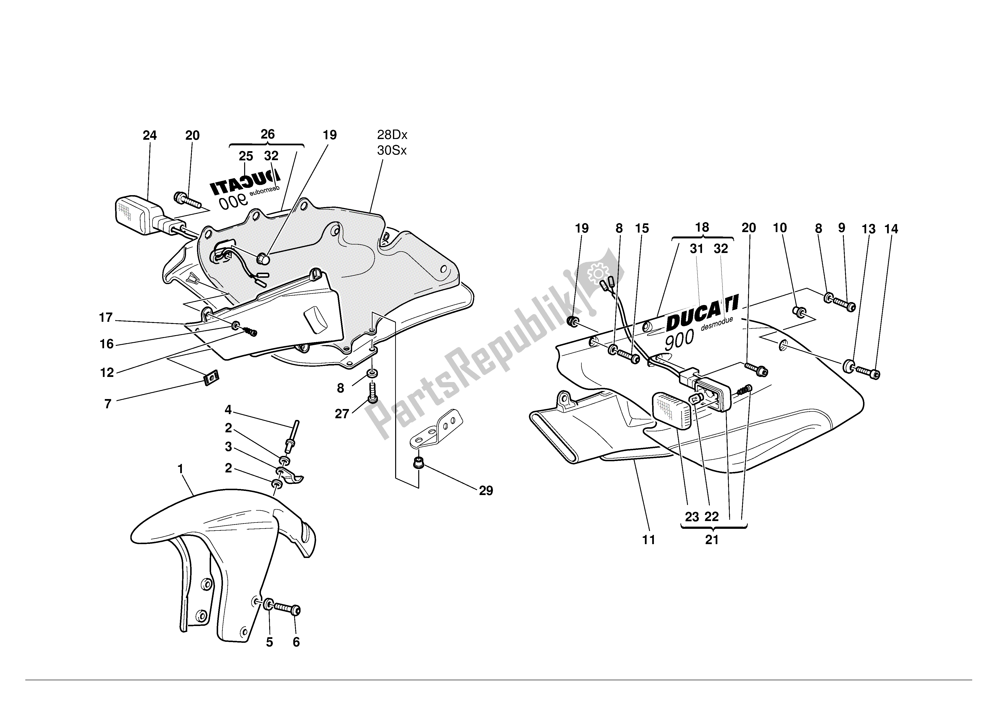 Tutte le parti per il Mezza Carenatura del Ducati Supersport 900 2001