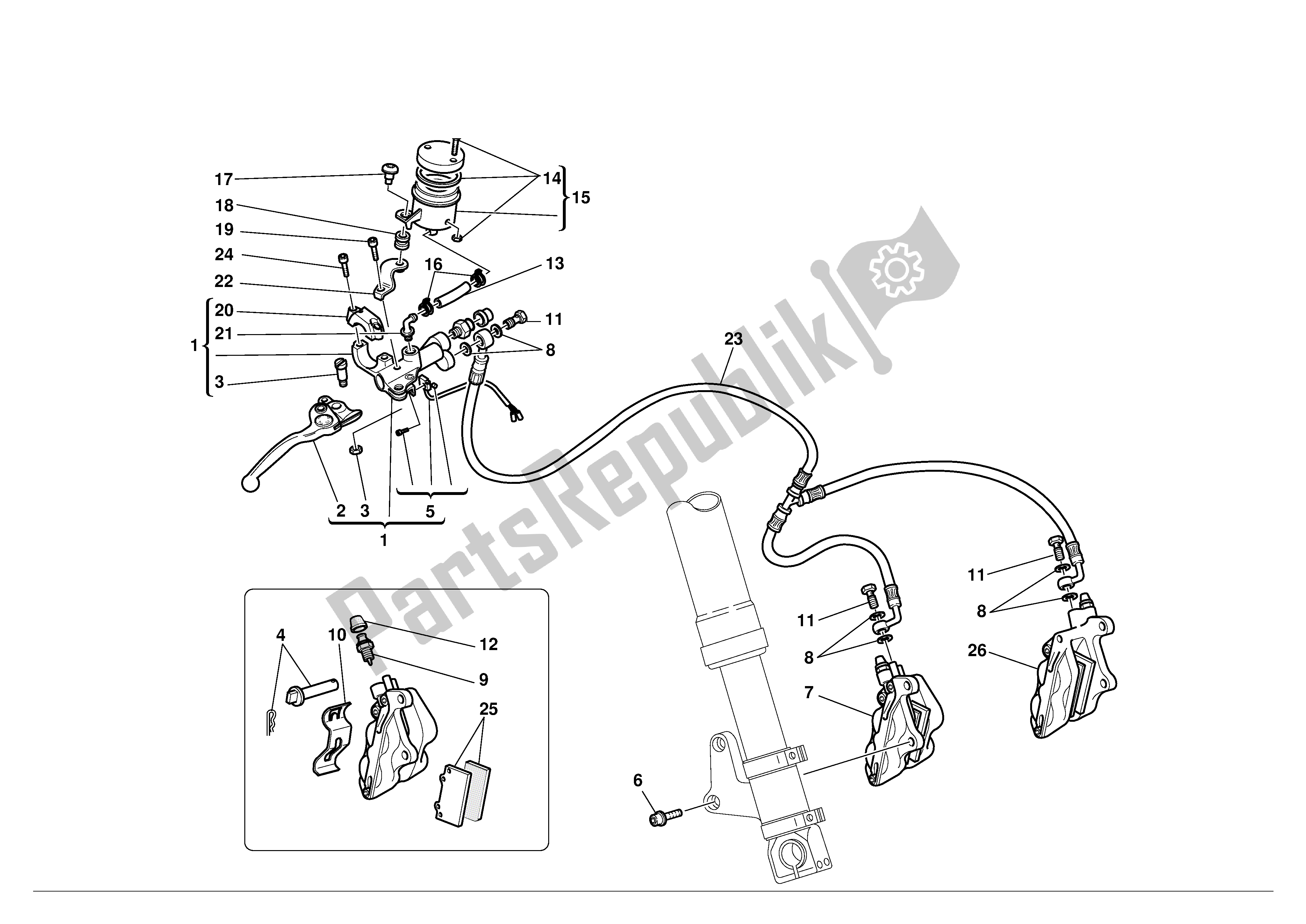 Tutte le parti per il Freno Idraulico Anteriore del Ducati Supersport 900 2001