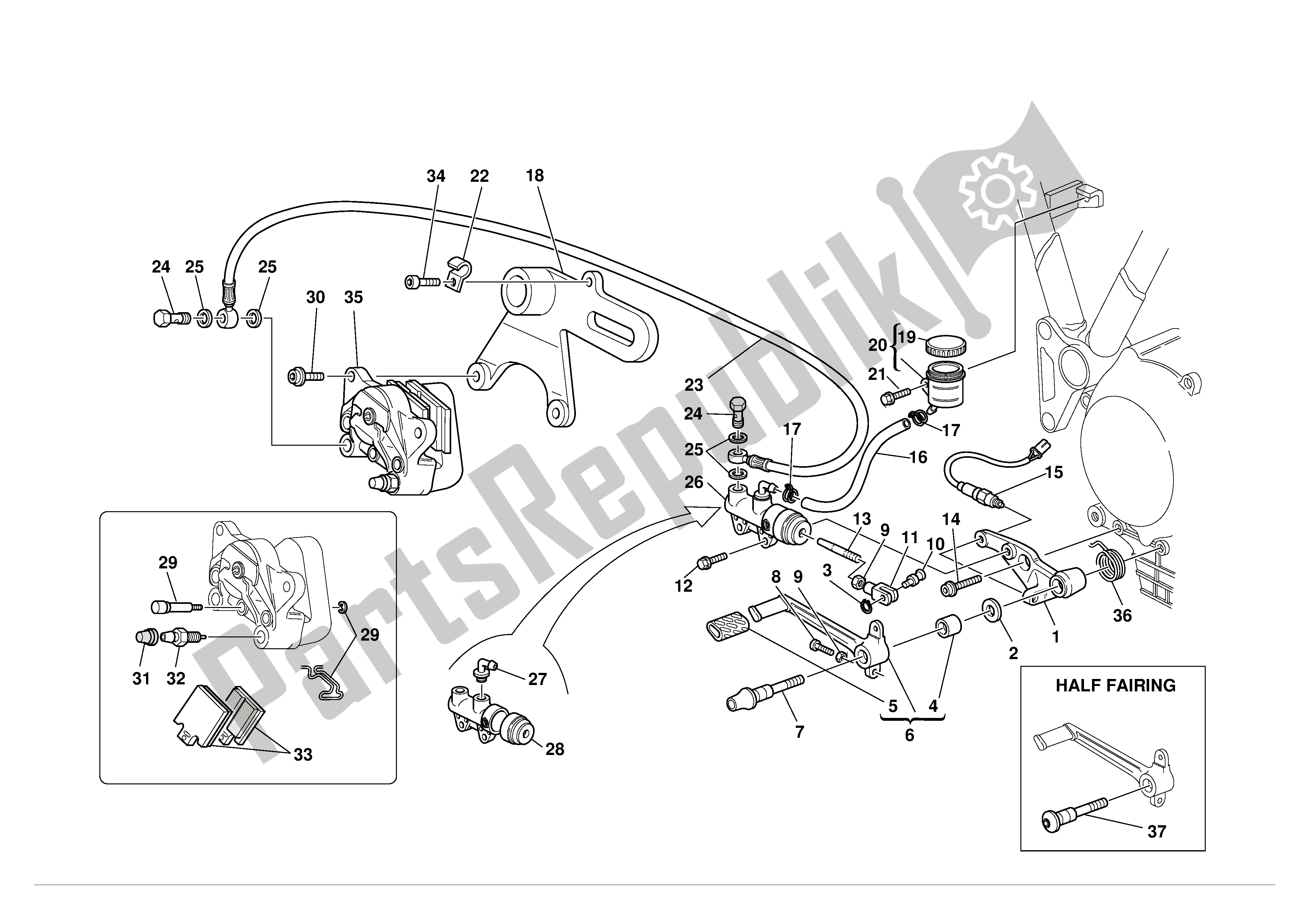 Tutte le parti per il Freno Idraulico Posteriore del Ducati Supersport 900 2002