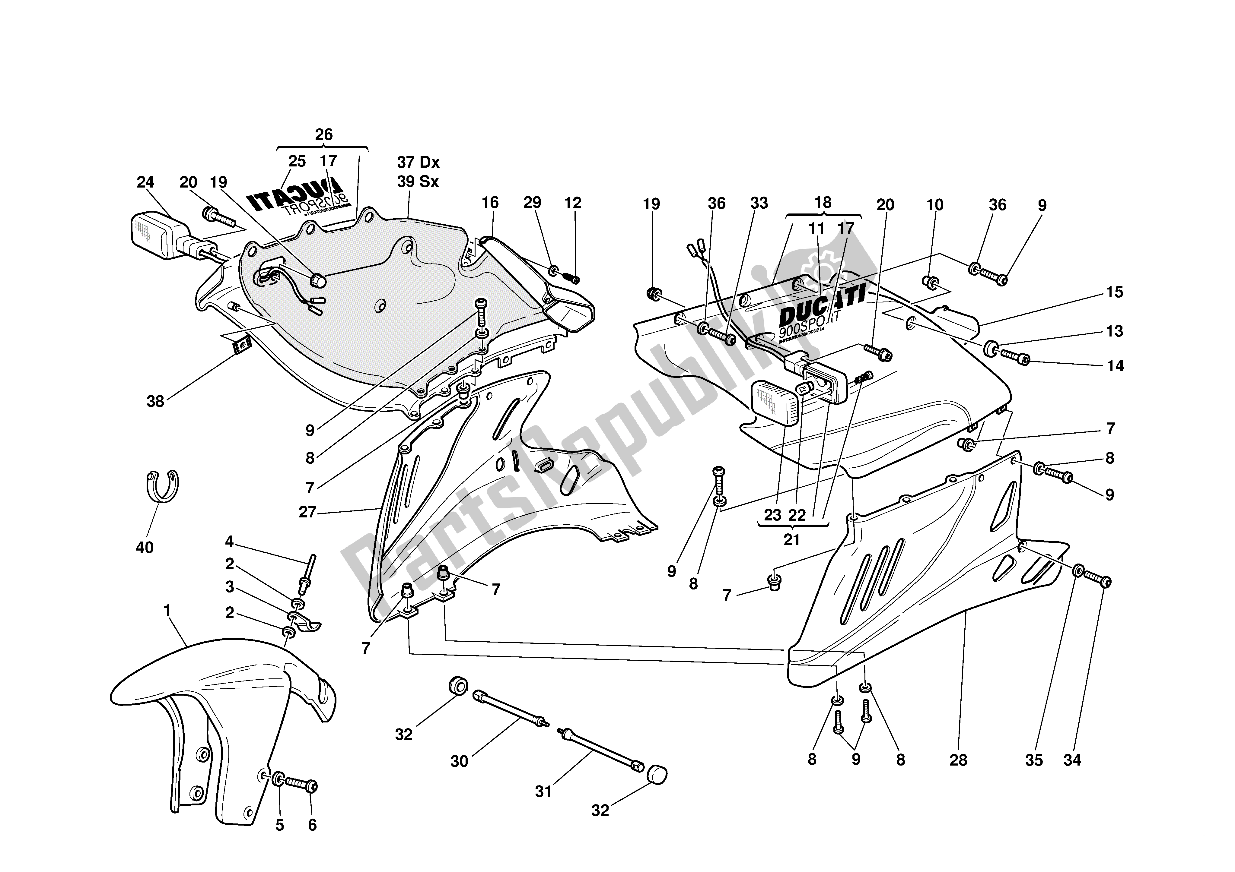 Tutte le parti per il Carenatura del Ducati Supersport 900 2002