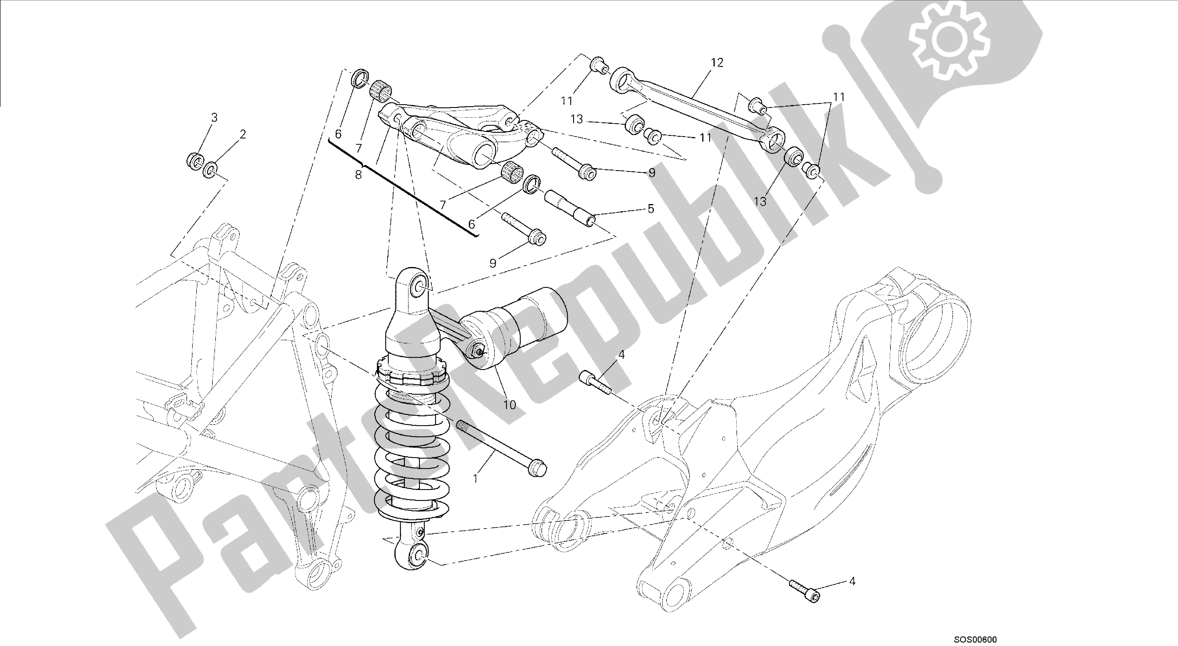 Todas las partes para Dibujo 028 - Amortiguador Trasero [mod: F848; Xst: Marco De Grupo Aus, Bra, Chn, Eur, Fra, Jap, Tha] de Ducati Streetfighter 848 2014