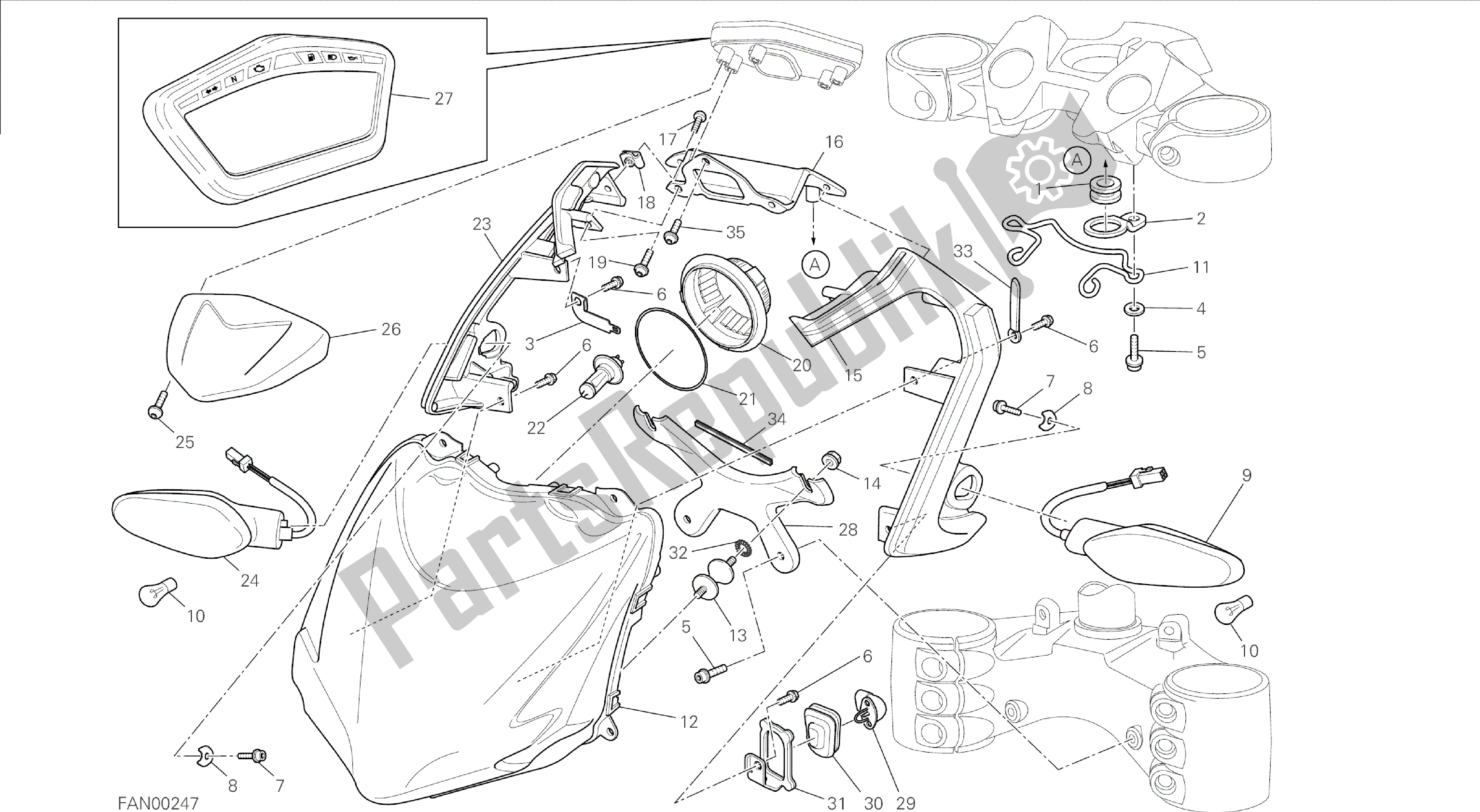 Todas las partes para Dibujo 020 - Faro [mod: F848; Xst: Aus, Bra, Eur, Fra, Jap, Tha] Grupo Eléctrico de Ducati Streetfighter 848 2014