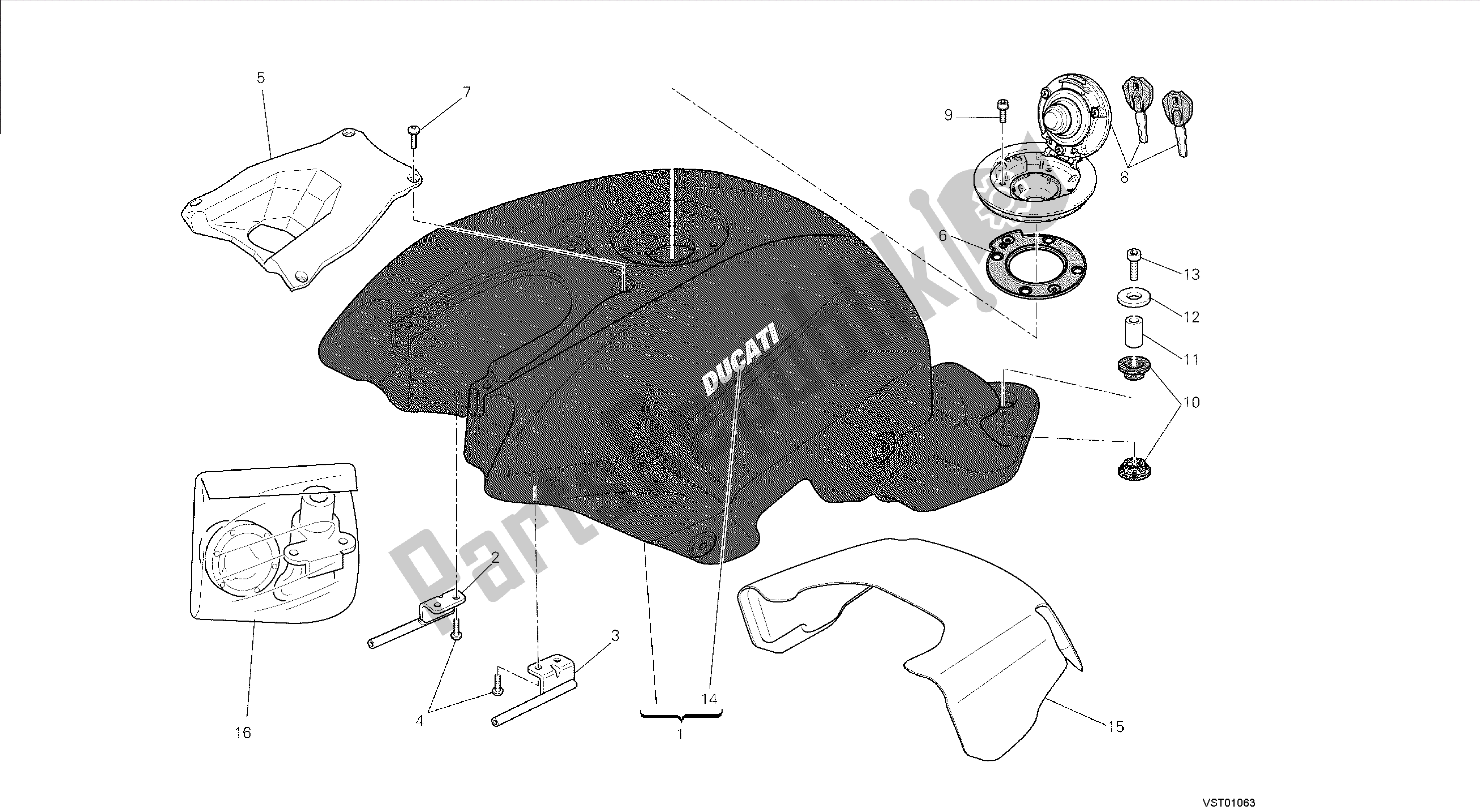 Todas las partes para Dibujo 032 - Tanque De Combustible [mod: F848; Xst: Marco De Grupo Aus, Bra, Eur, Fra, Jap, Tha] de Ducati Streetfighter 848 2014