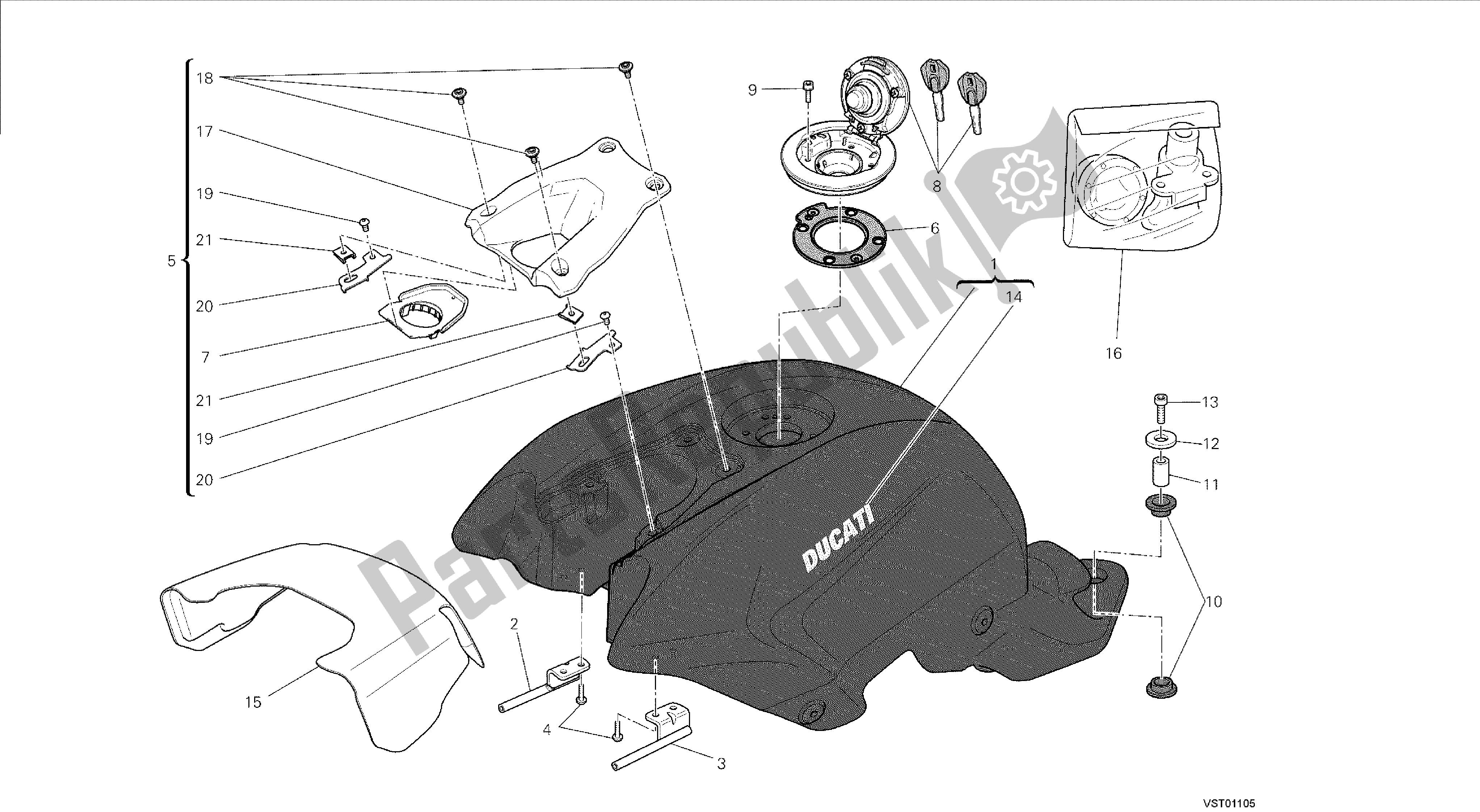 Todas las partes para Dibujo 032 - Tanque De Combustible [mod: F848; Xst: Chn] Marco De Grupo de Ducati Streetfighter 848 2014