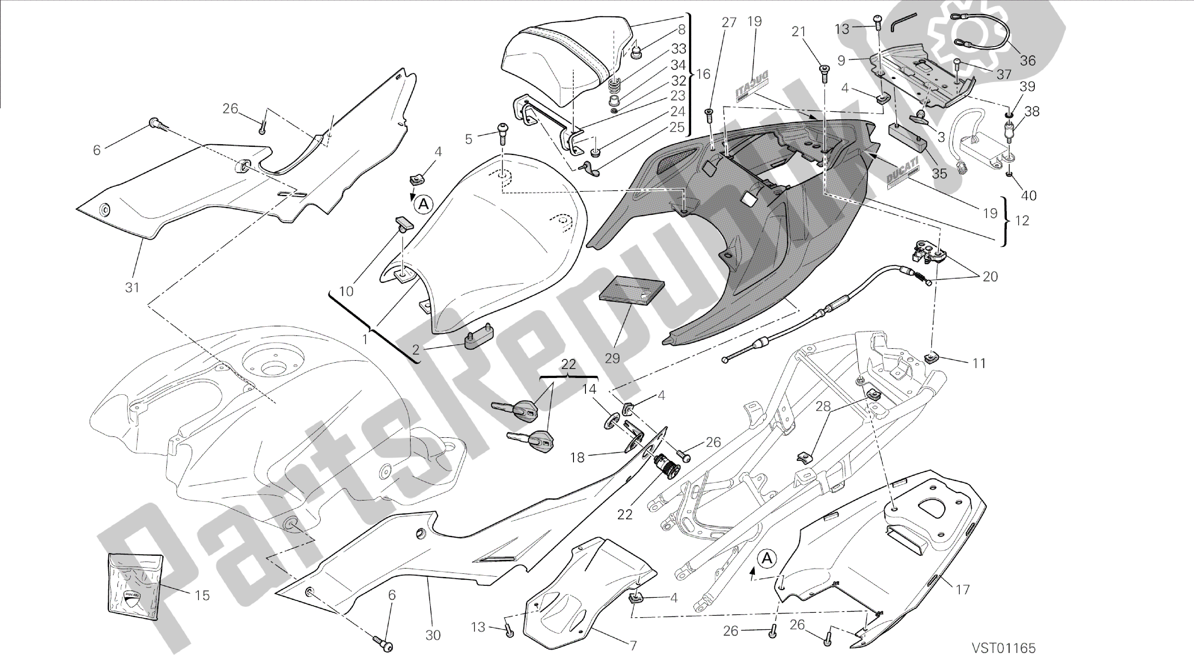 Todas las partes para Dibujo 033 - Asiento [mod: F848; Xst: Marco De Grupo Aus, Bra, Chn, Eur, Fra, Jap, Tha] de Ducati Streetfighter 848 2014