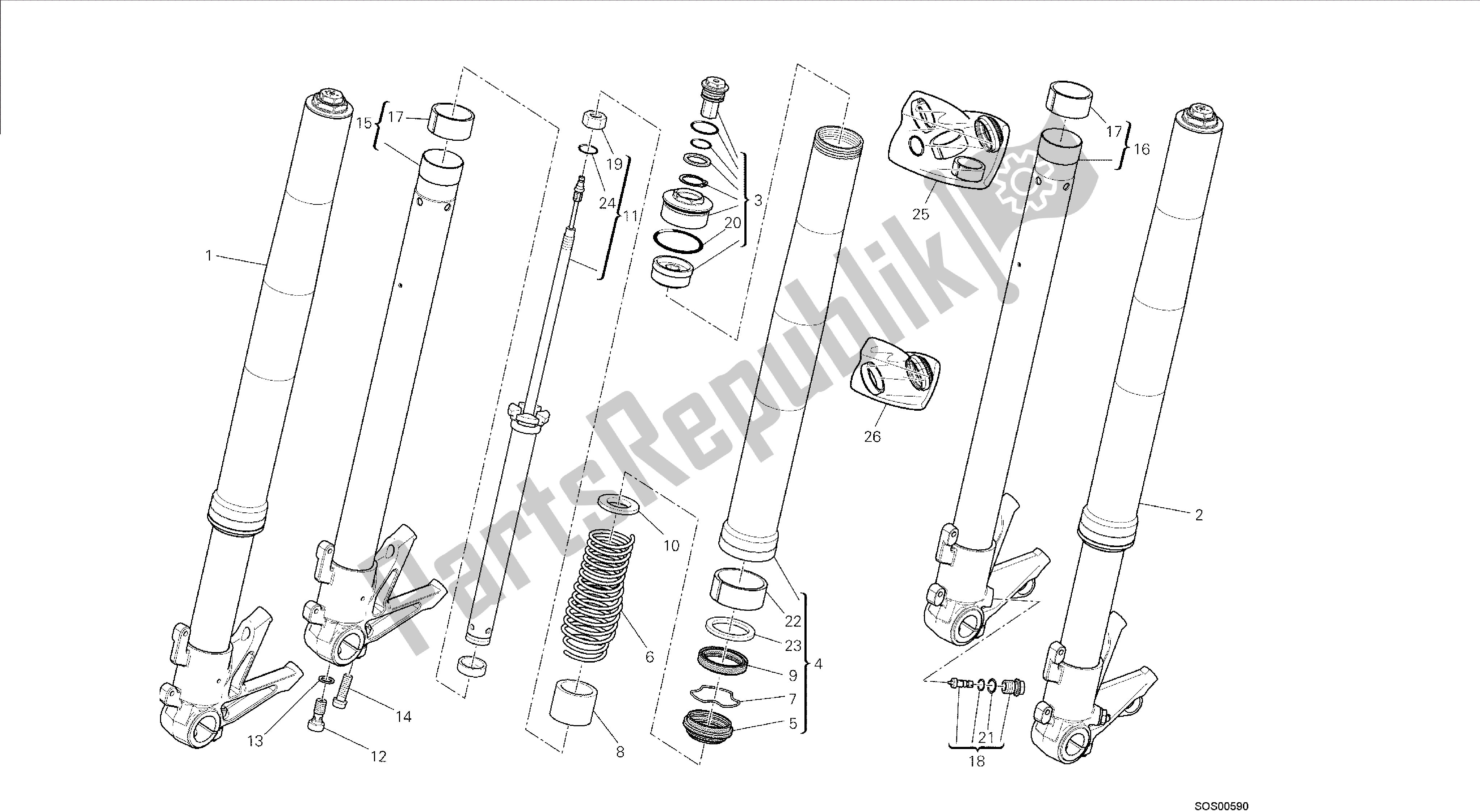 Todas las partes para Dibujo 21a - Horquilla Delantera [mod: F848; Xst: Marco De Grupo Aus, Bra, Eur, Fra, Jap, Tha] de Ducati Streetfighter 848 2014